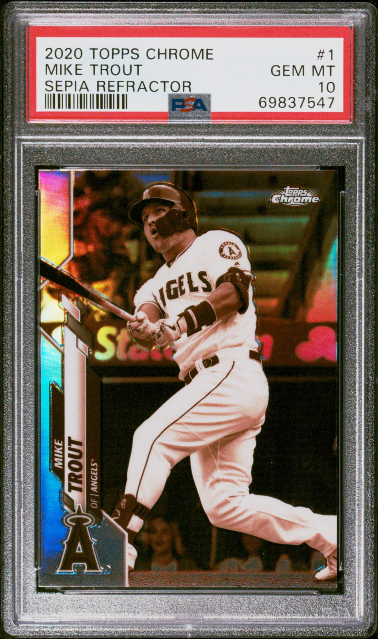 2020 Topps Chrome Mike Trout #1 Sepia Baseball Card PSA 10 Gem Mint - Rare Collectible for Baseball Fans & Card Investors | Perfect for Display, Trading, and Portfolio Growth