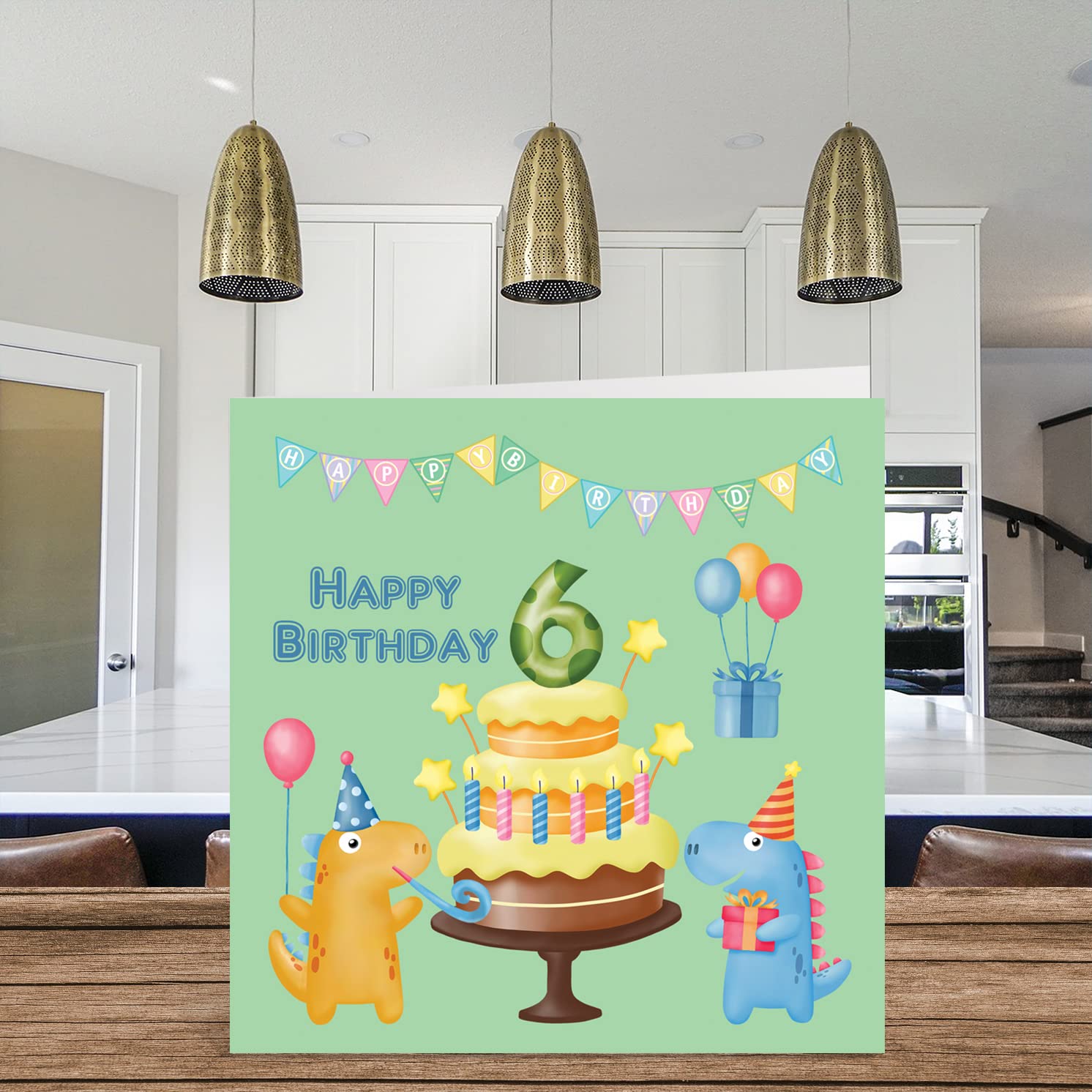 Dinosaur Birthday Card for 6 Year Old Boy - Happy 6th Birthday Greeting Card for Son, Nephew, Grandson - 5.7 x 5.7 Inch Kids Party Card - Perfect for Dinosaur Themed Birthday Parties & School Celebrations