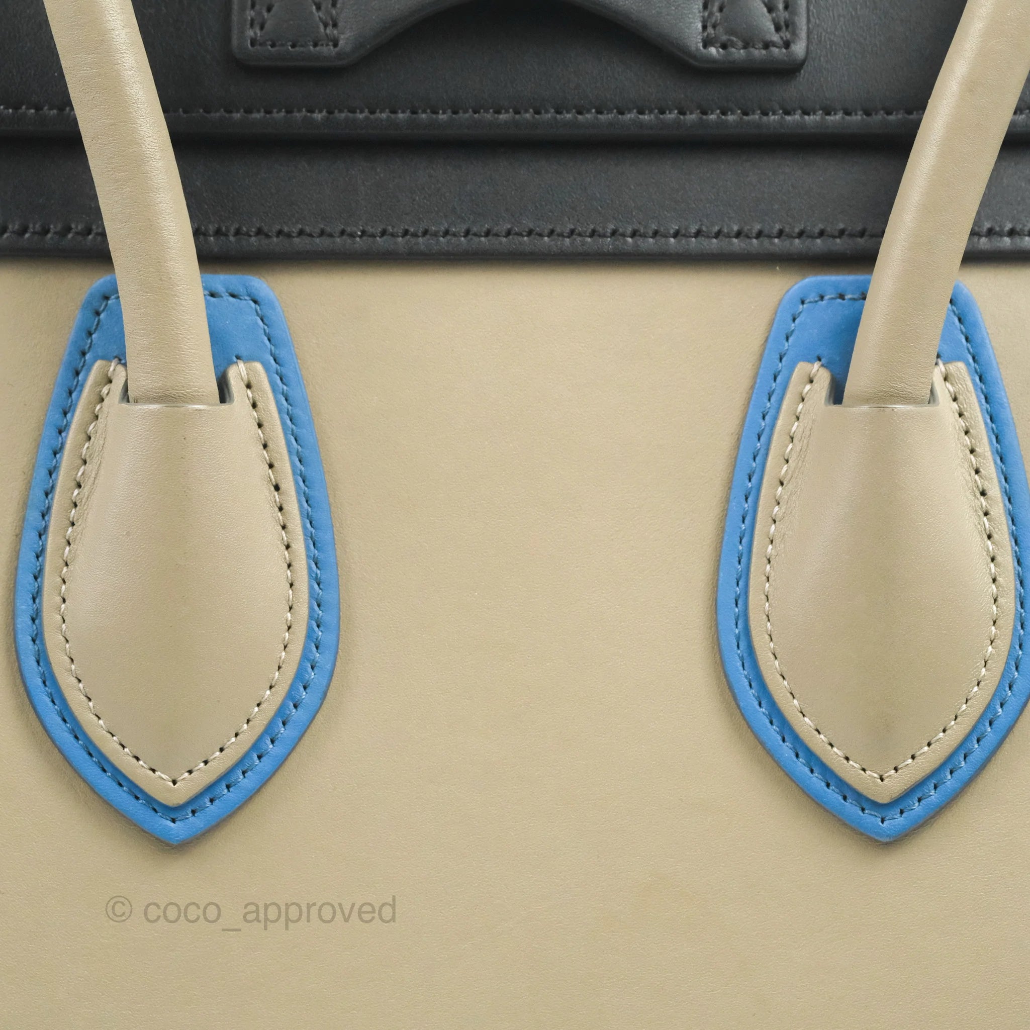 Celine Micro Luggage Bag in Taupe, Blue & Black Calfskin Leather - Perfect for Work, Travel & Everyday Luxury Handbag