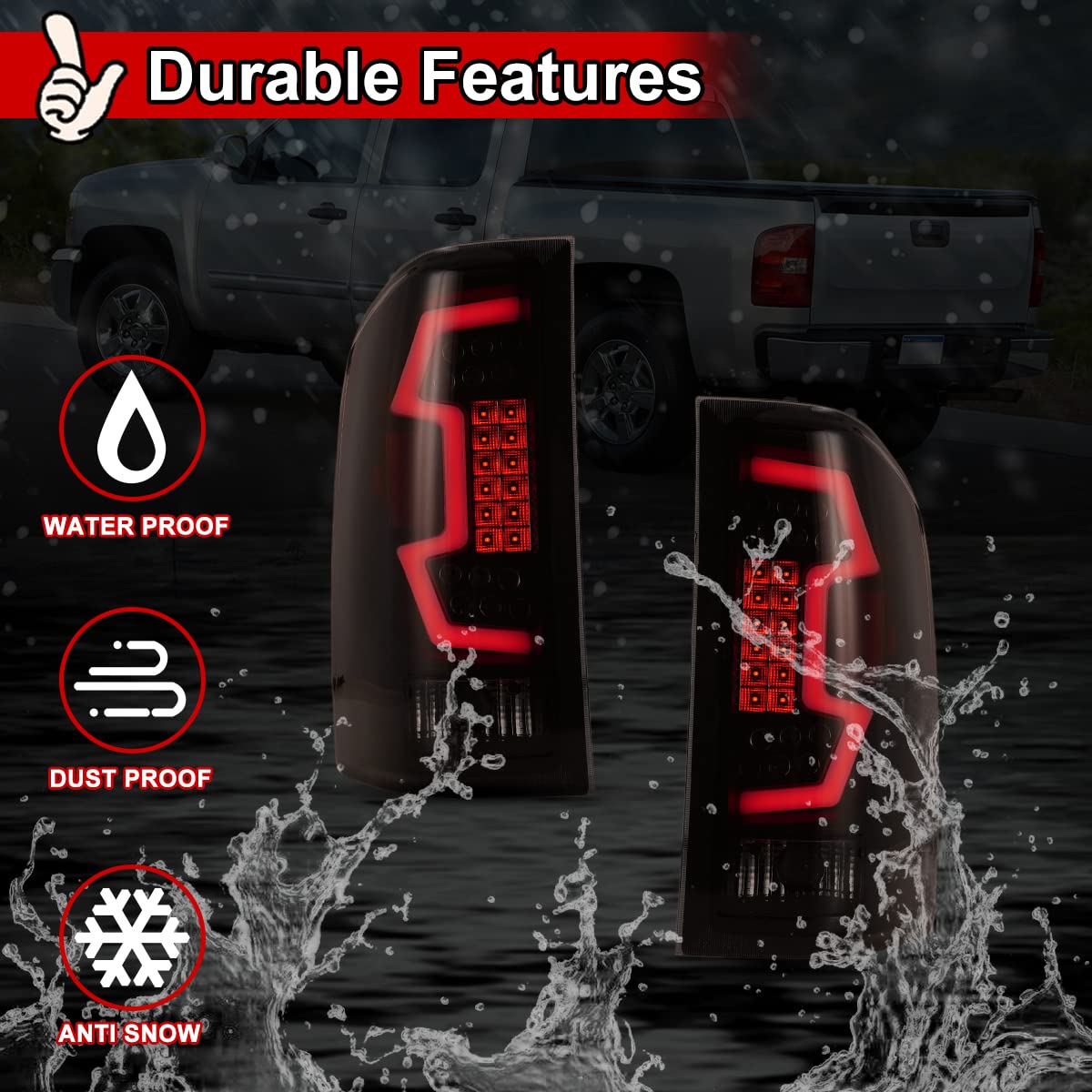Nixon Offroad LED Tail Lights for Chevy Silverado 1500/2500HD/3500HD (2008-2014) - Matte Black Housing with Smoke Lens - Direct Replacement Rear Lamps Assembly (1 Pair) - Perfect for Off-Roading, Truck Upgrades & Nighttime Driving Safety