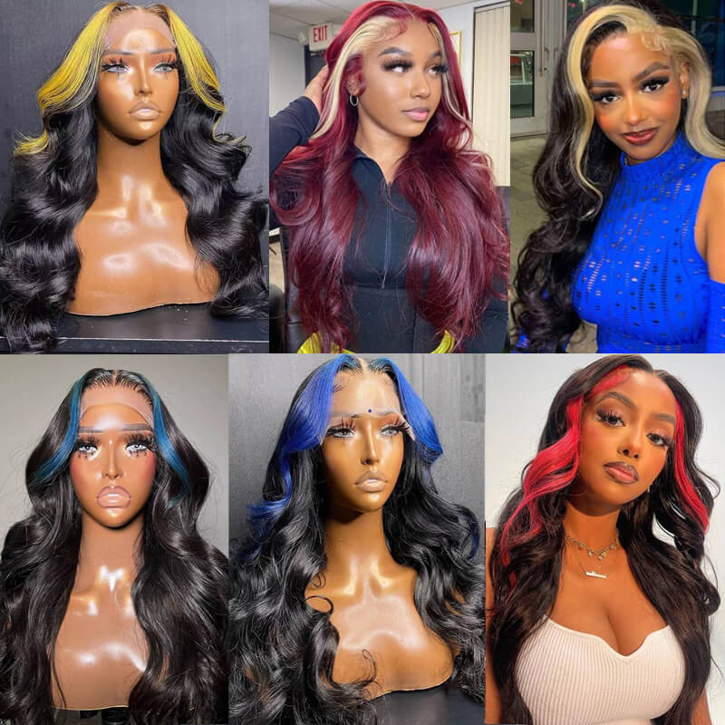 Eullair 13x4 Body Wave Lace Front Wig - Colored Blonde Skunk Stripe Human Hair Wig for Women | Perfect for Cosplay, Halloween, and Daily Fashion Styling