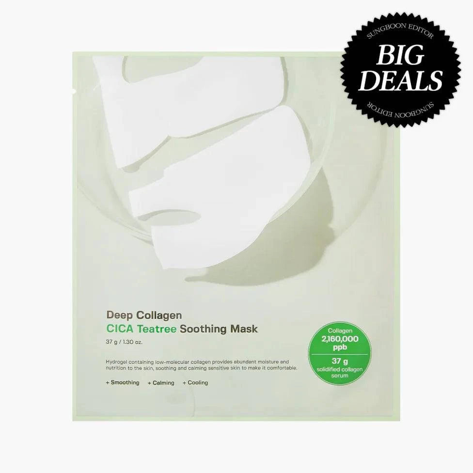 SUNGBOON EDITOR Deep Collagen Cica Tea Tree Soothing Face Mask 37g (1 Sheet) - Hydrating & Calming for Sensitive Skin, Acne Relief & Pore Care - Perfect for Daily Skincare Routine & Post-Sun Recovery
