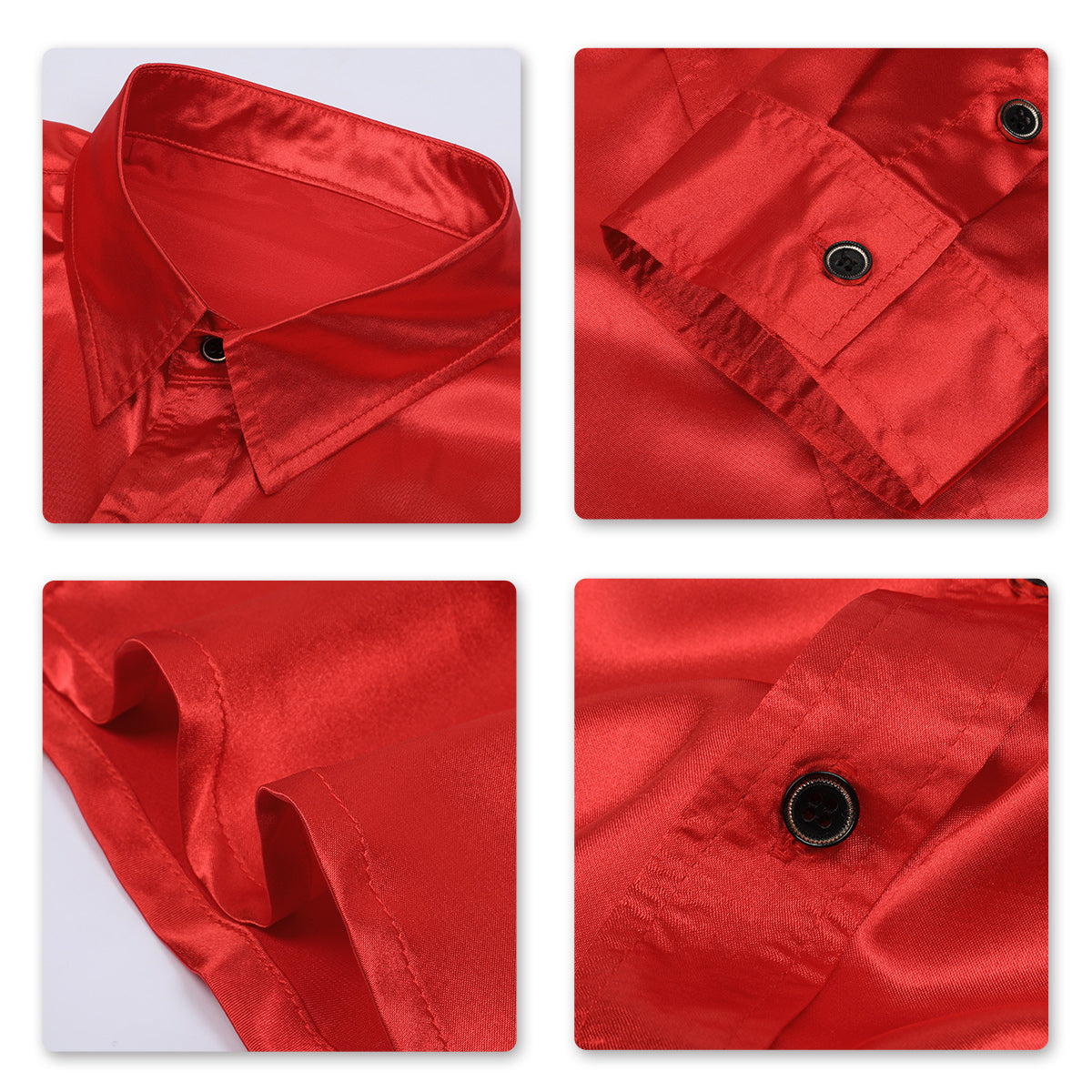 Stylish Men's Red Shiny Long Sleeve Lapel Casual Shirt - Perfect for Office Wear, Date Nights & Formal Events