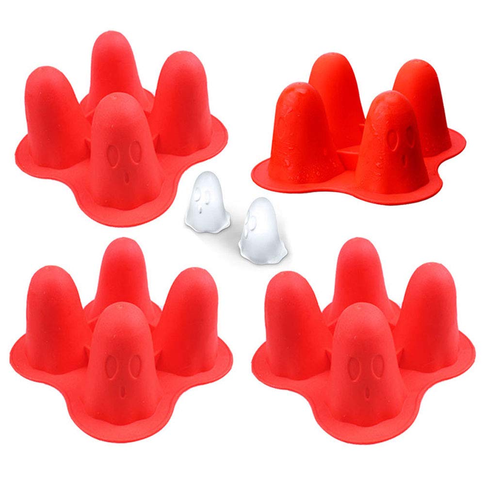 Premium Silicone Ice Cube Molds - Halloween Ghost Shaped Ice Tray for Whiskey, Cocktails, Candy & Baking (Set of 4) - Perfect for Party Drinks, Home Bars & Spooky Treats