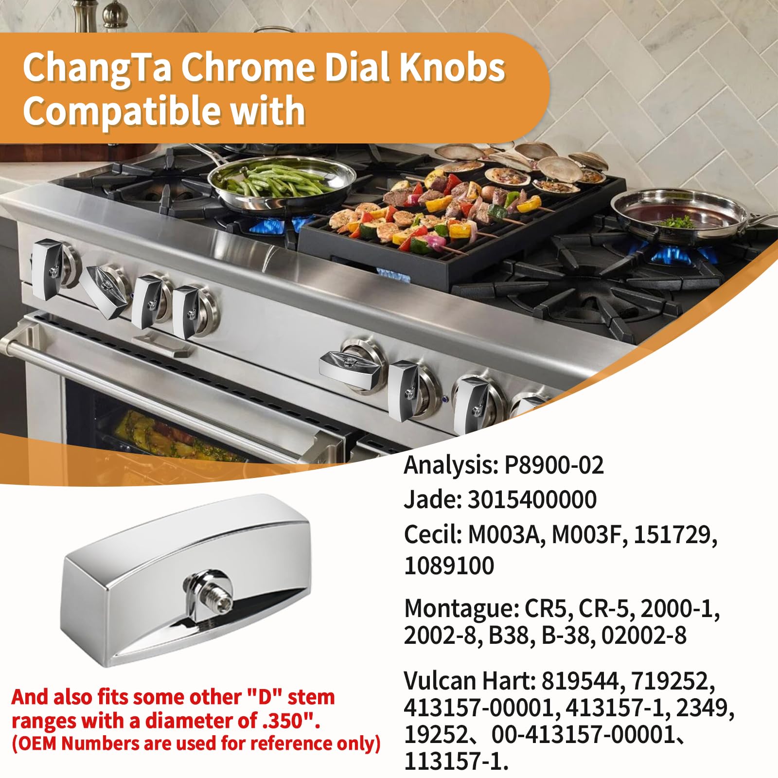 4-Pack Premium Chrome Range Valve Knobs - Compatible with Oven, Stove & Gas Stove, D-Shape Control Valve Replacement for Commercial Grills | Durable, Heat-Resistant for Home Kitchen & Restaurant Use