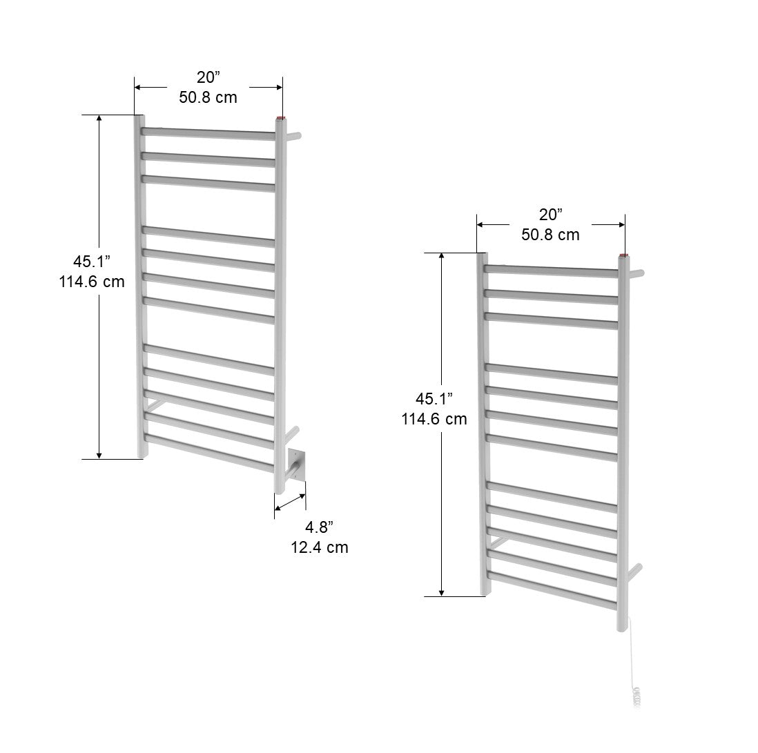 Prima Dual XL 12 Bar Hardwired & Plug-In Electric Towel Warmer - Brushed Stainless Steel - Perfect for Bathrooms, Spas & Luxury Homes
