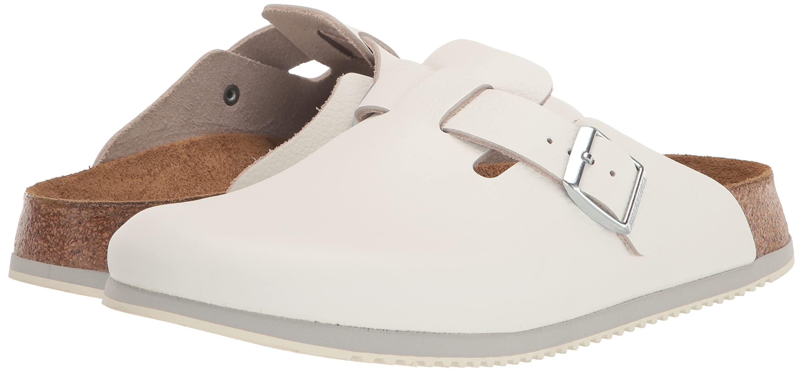 Birkenstock Boston Unisex Leather Clogs - White, EU 35 (US Women's 4-4.5) | Comfortable Slip-On Shoes for Home, Office & Casual Wear