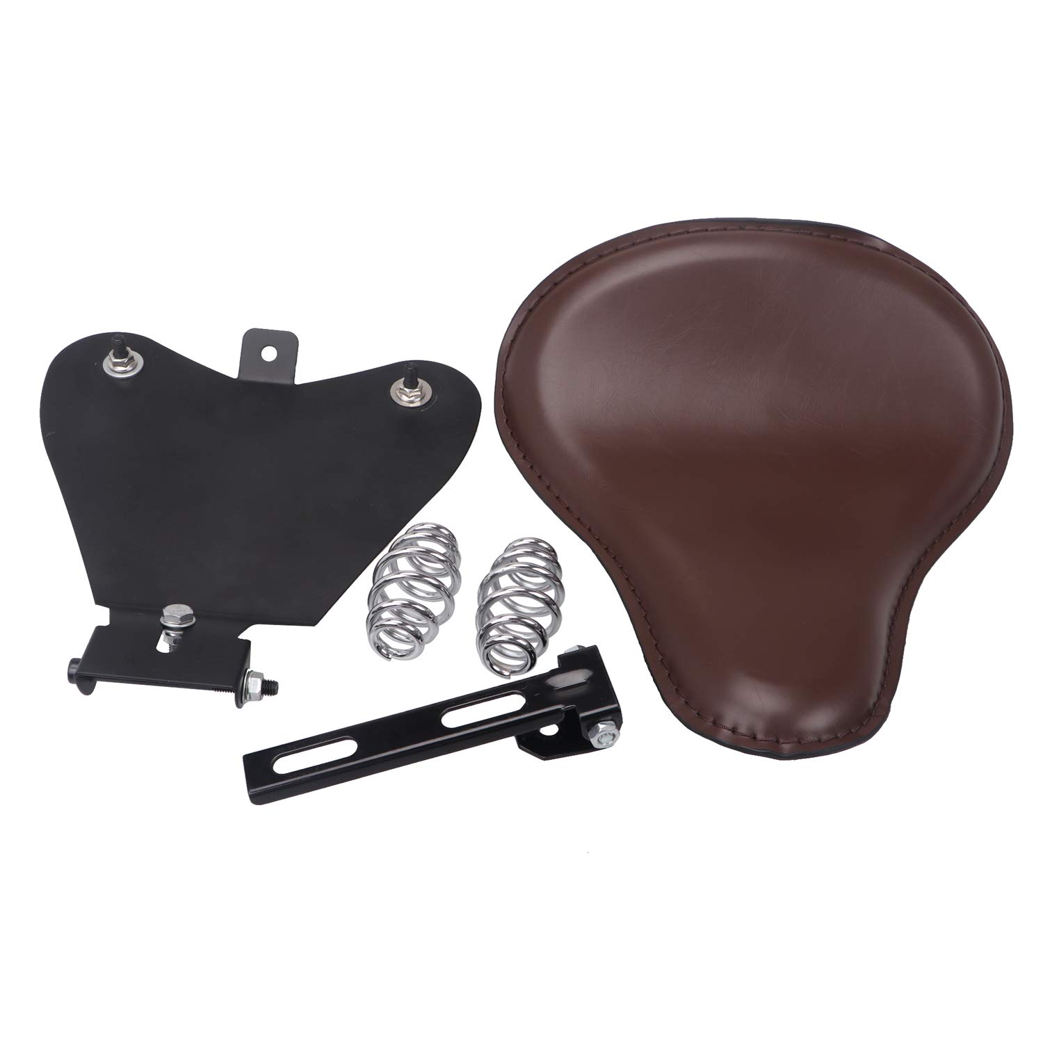 Brown 3 Inch Leather Driver Large Slim Solo Seat with Spring Bracket Kit for Harley Sportster XL 1200 883 48 Chopper Bobber Custom - Comfortable Motorcycle Seat Upgrade for Long Rides & Cruising