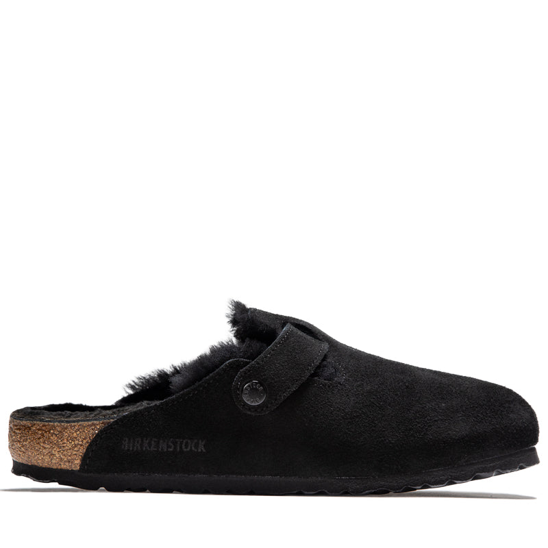 Birkenstock Boston Shearling Suede Clogs for Women & Men - Soft Black Comfort Shoes for Home, Office & Casual Wear