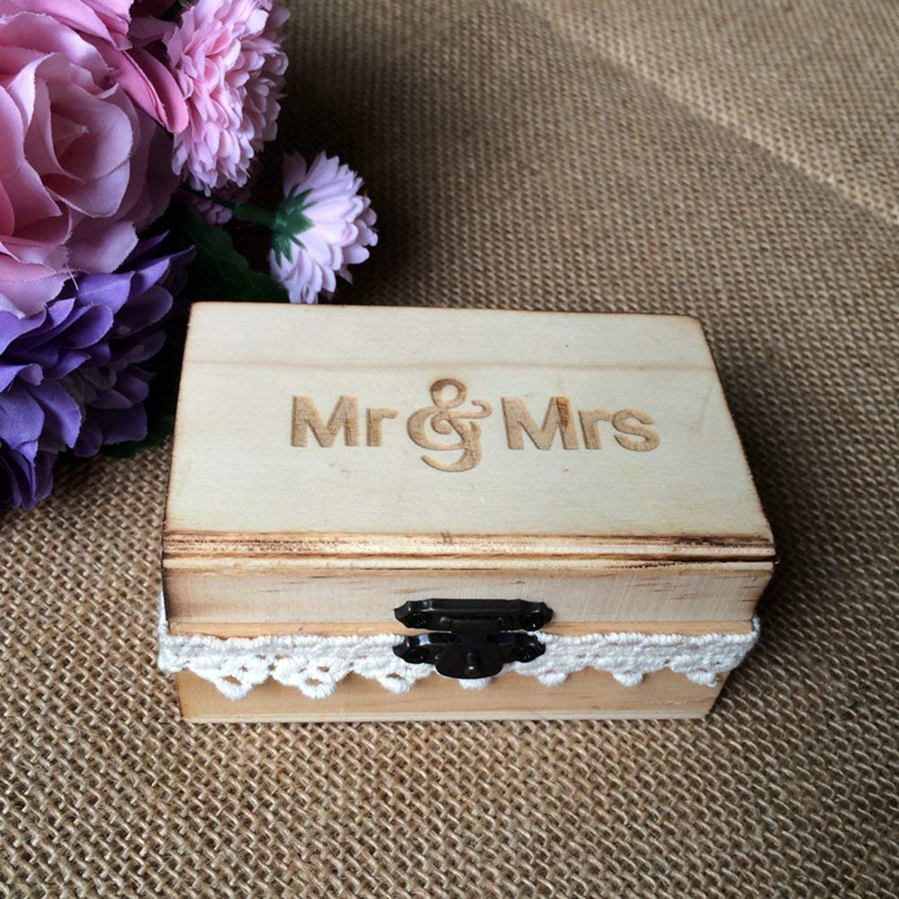 Elegant Wooden Wedding Ring Box for Engagement - Mr & Mrs Ring Bearer Holder - Perfect for Ceremonies, Proposals & Vow Renewals