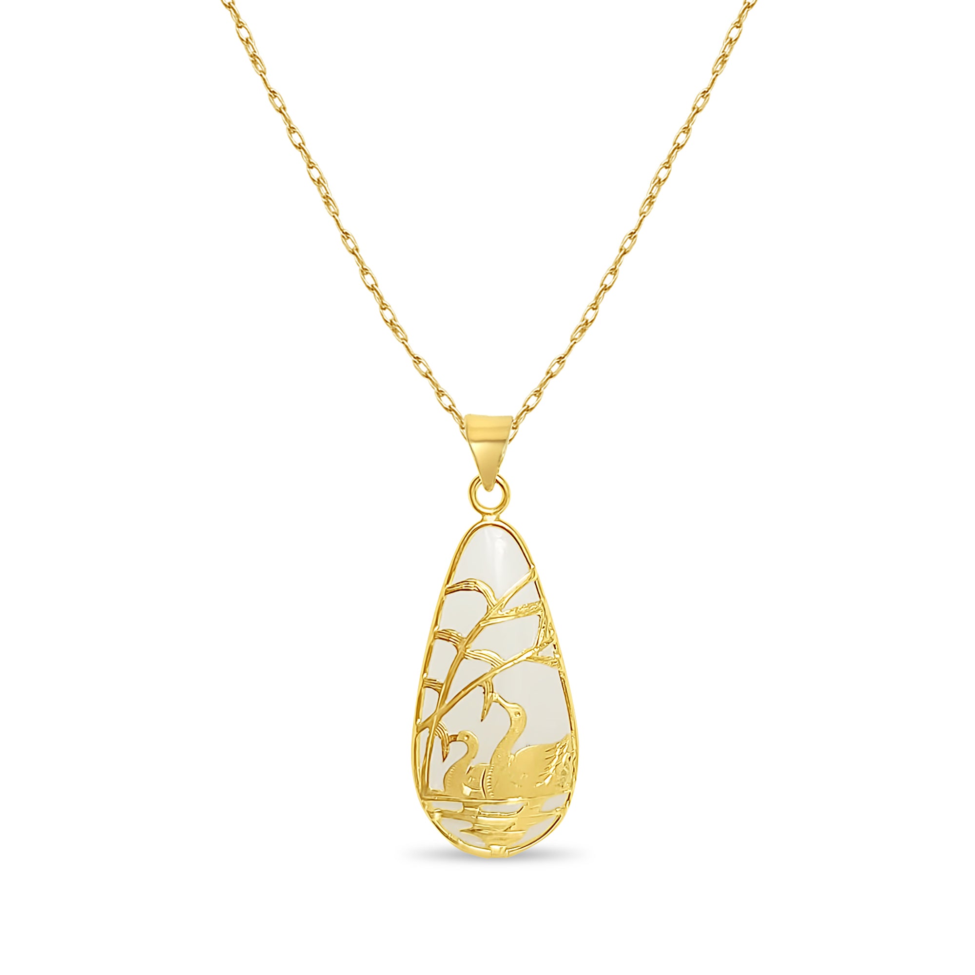 Natural Green Jadeite Pendant with 14K Yellow Gold Swan Design - Elegant Jewelry Gift for Women, Perfect for Weddings, Anniversaries & Special Occasions