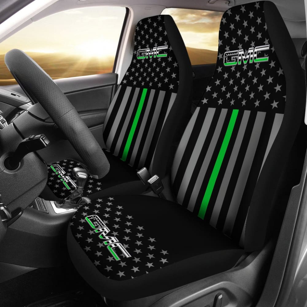 American Flag Car Seat Covers with Thin Green Line - Compatible with GMC 212601 - Patriotic Accessories for Trucks & SUVs - Perfect for Police Supporters, Veterans & Patriotic Drivers