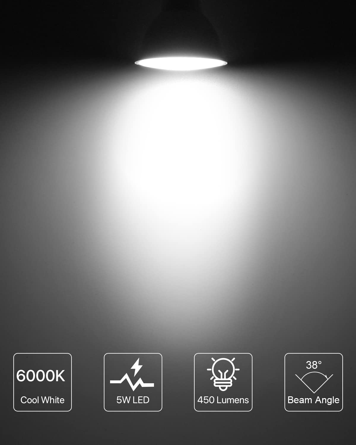 Dimmable GU10 LED Light Bulbs - 6 Pack, 40W Halogen Equivalent, 6000K Cool White, 450 Lumen MR16 Spotlights with 38° Beam Angle | Perfect for Recessed & Track Lighting in Homes, Offices, and Retail Stores