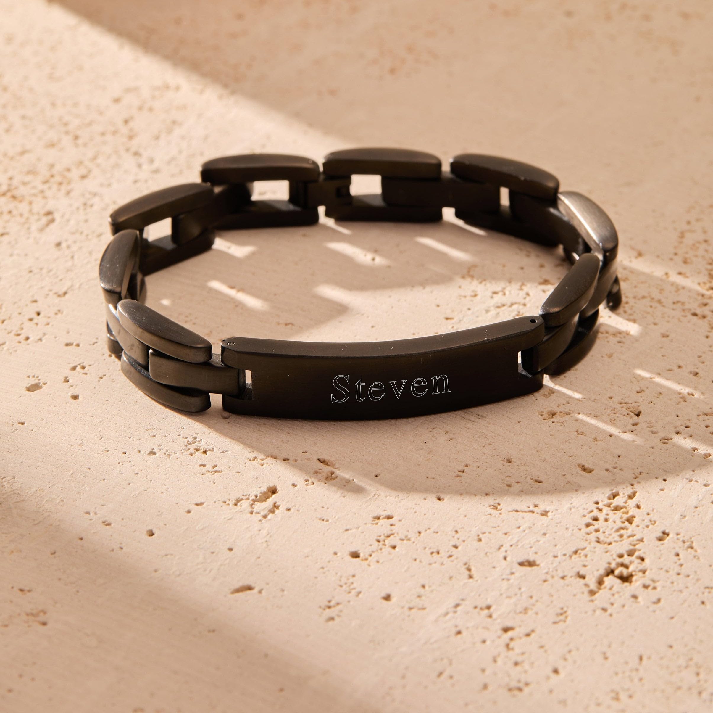 Custom Stainless Steel Black Plated Men's ID Bracelet - Personalized Name Bracelet for Men - 8.5 Inch Adjustable Engraved Jewelry - Unique Gift for Boyfriend, Husband or Dad - Perfect for Anniversaries, Birthdays & Couples Matching