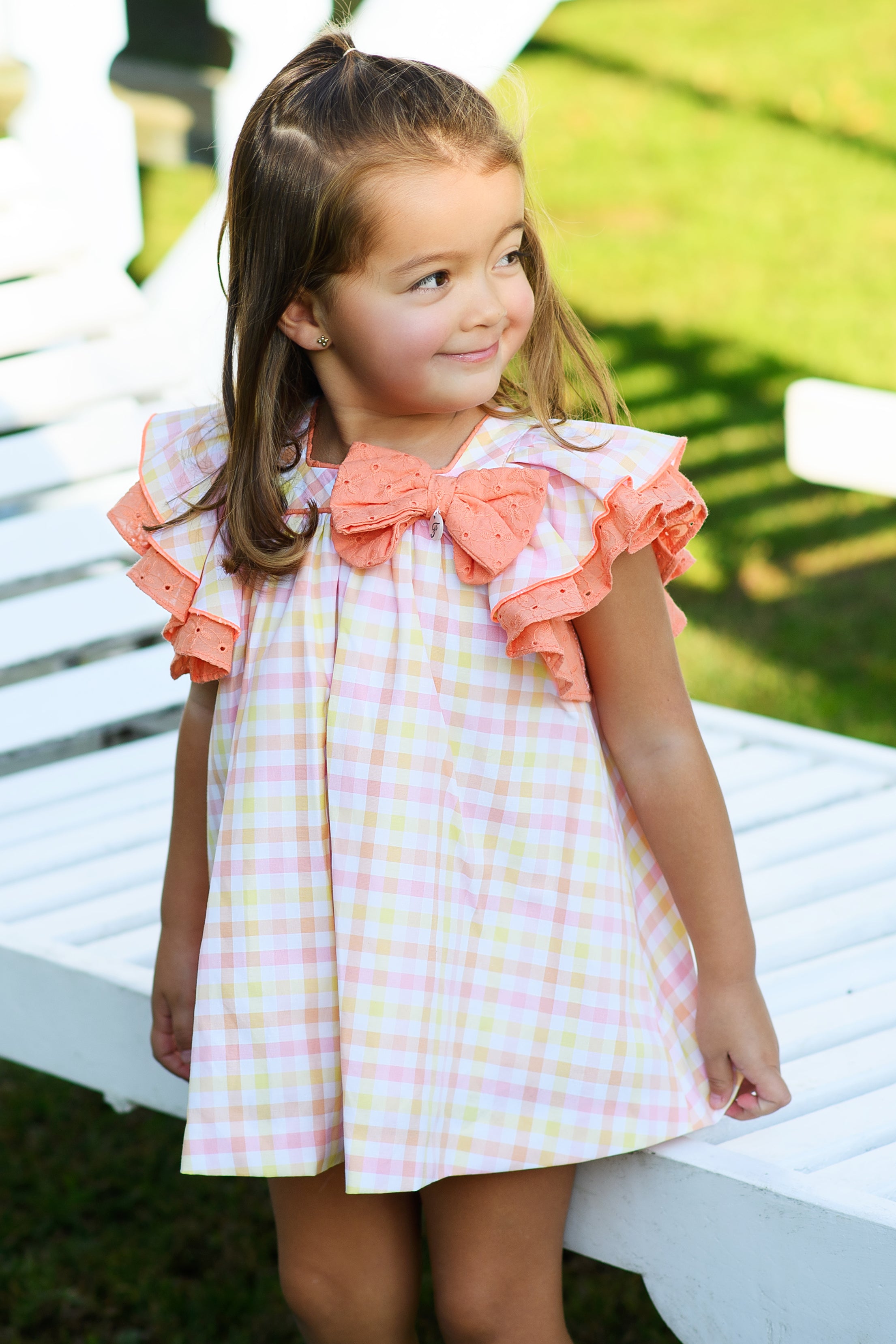Stylish Soleil Orange, Pink & Lemon Gingham Dress for Women - Summer Floral Print Sundress for Beach, Picnic & Outdoor Activities