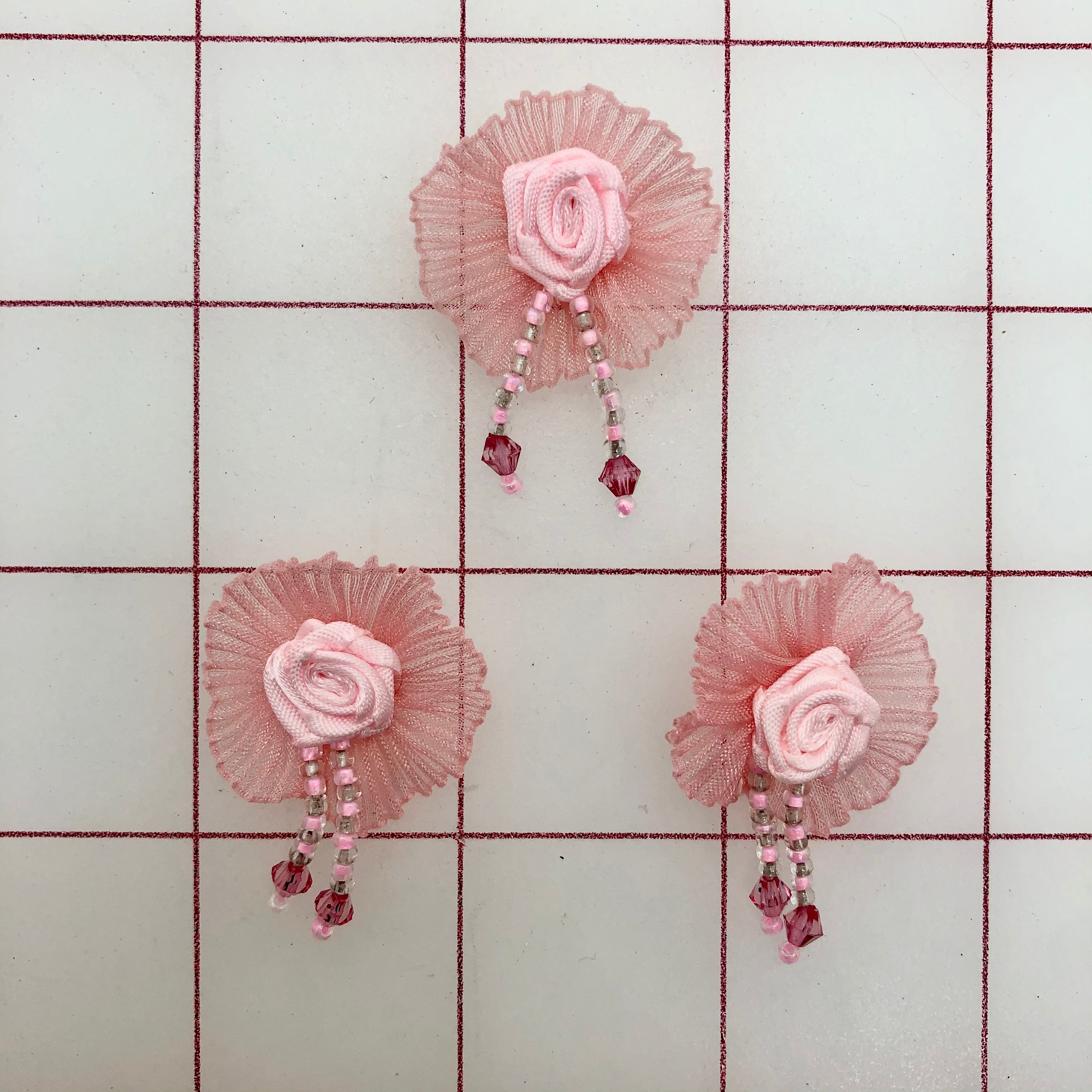 3 Pack Pink/Coral Flower Trim Rosette - Elegant Fabric Embellishment for DIY Crafts, Wedding Decor, and Hair Accessories