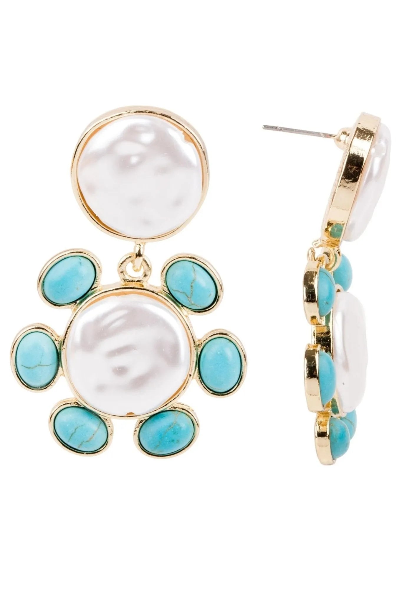 Turquoise Stone Pearl Earrings for Women - Handmade Boho Dangle Jewelry - Perfect for Weddings, Parties & Everyday Wear