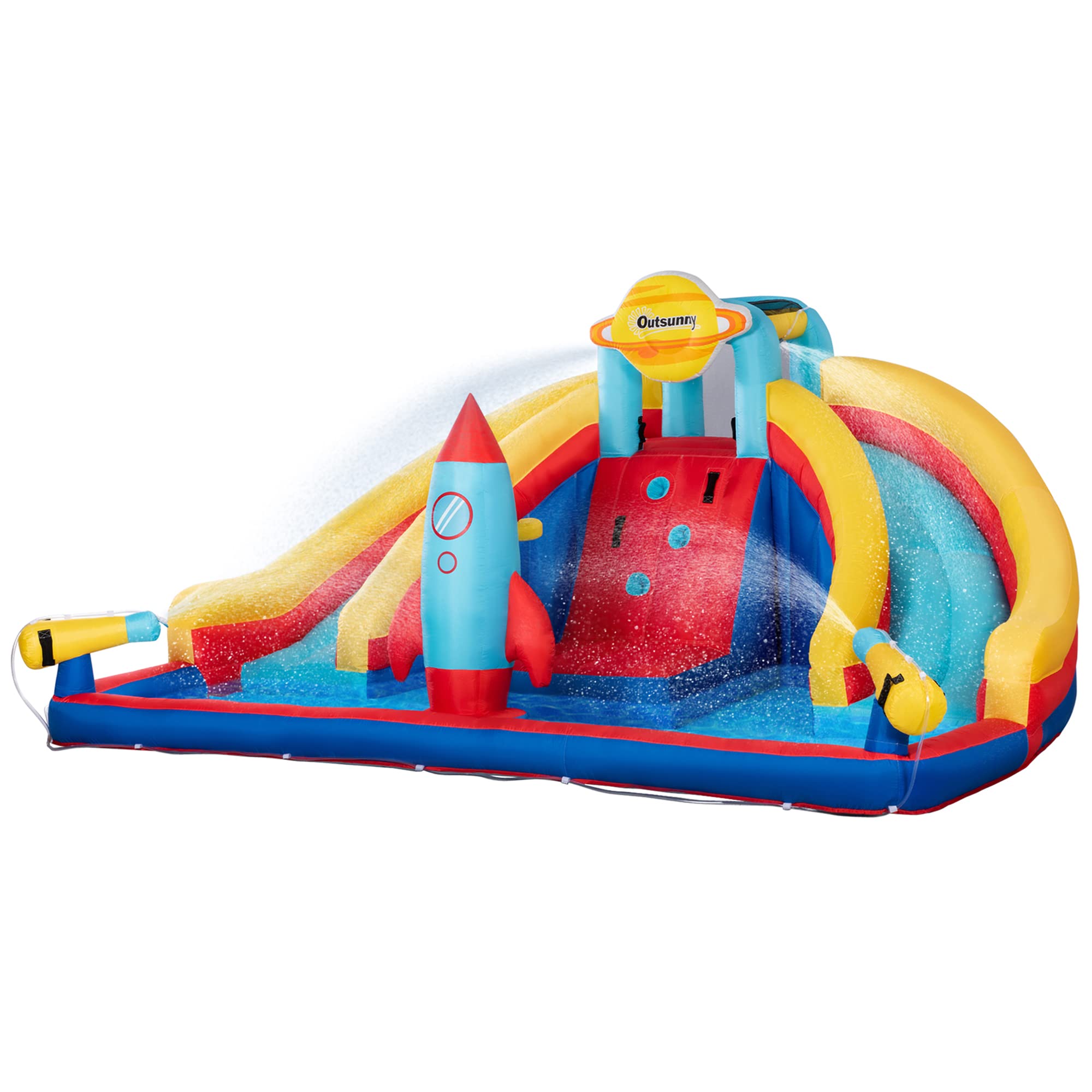 Outsunny 5-in-1 Inflatable Water Slide for Kids - Bounce House with Slide, Splash Pool, Water Gun, Basketball Hoop & Climbing Wall | Includes Carry Bag & Repair Patches (Air Blower Not Included) | Perfect for Backyard Parties, Summer Fun & Outdoor Play
