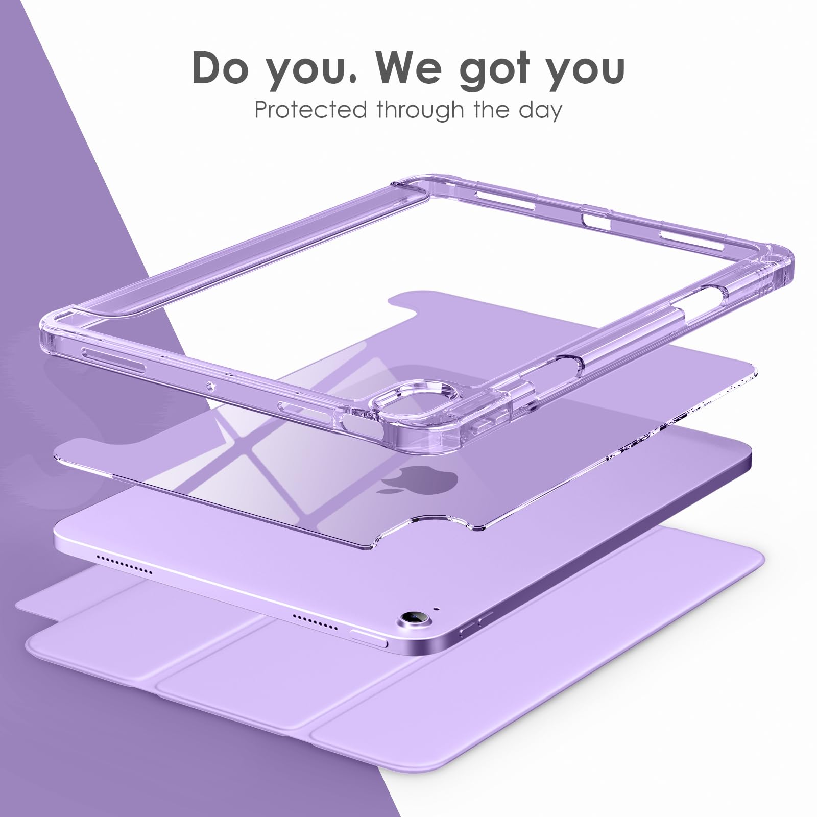 VIKESI iPad Air 11 inch Case (2024/6th/5th/4th Gen) - Slim Matte Hard Back Cover with Soft TPU Frame, Pencil Holder & Auto Sleep/Wake - Star Purple | Perfect for Work, Travel & School Protection