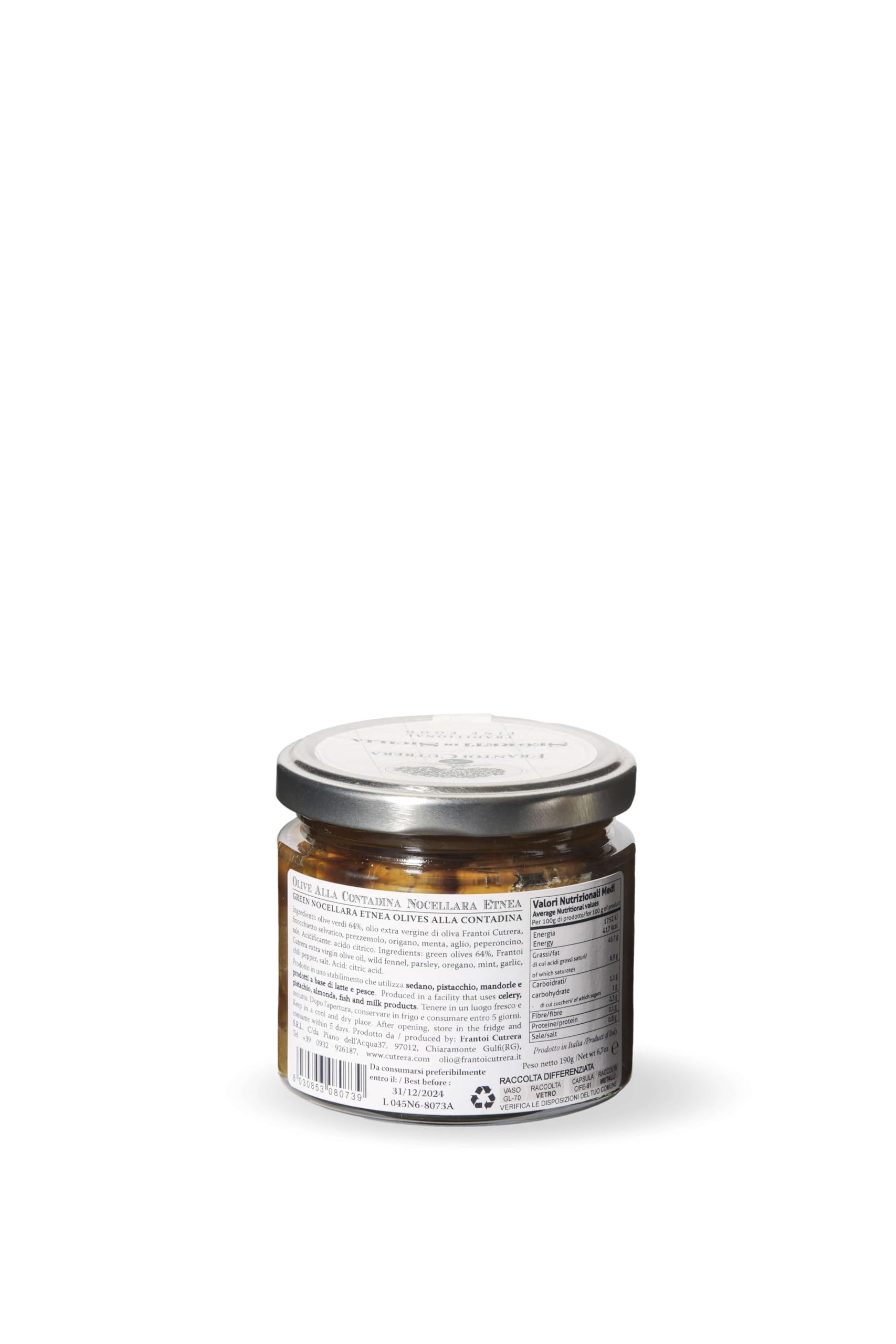 Premium Nocellara Etnea Green Olives in Brine - 6.7 oz Jar | Authentic Italian Farmer's Style | Perfect for Charcuterie Boards, Salads & Mediterranean Recipes