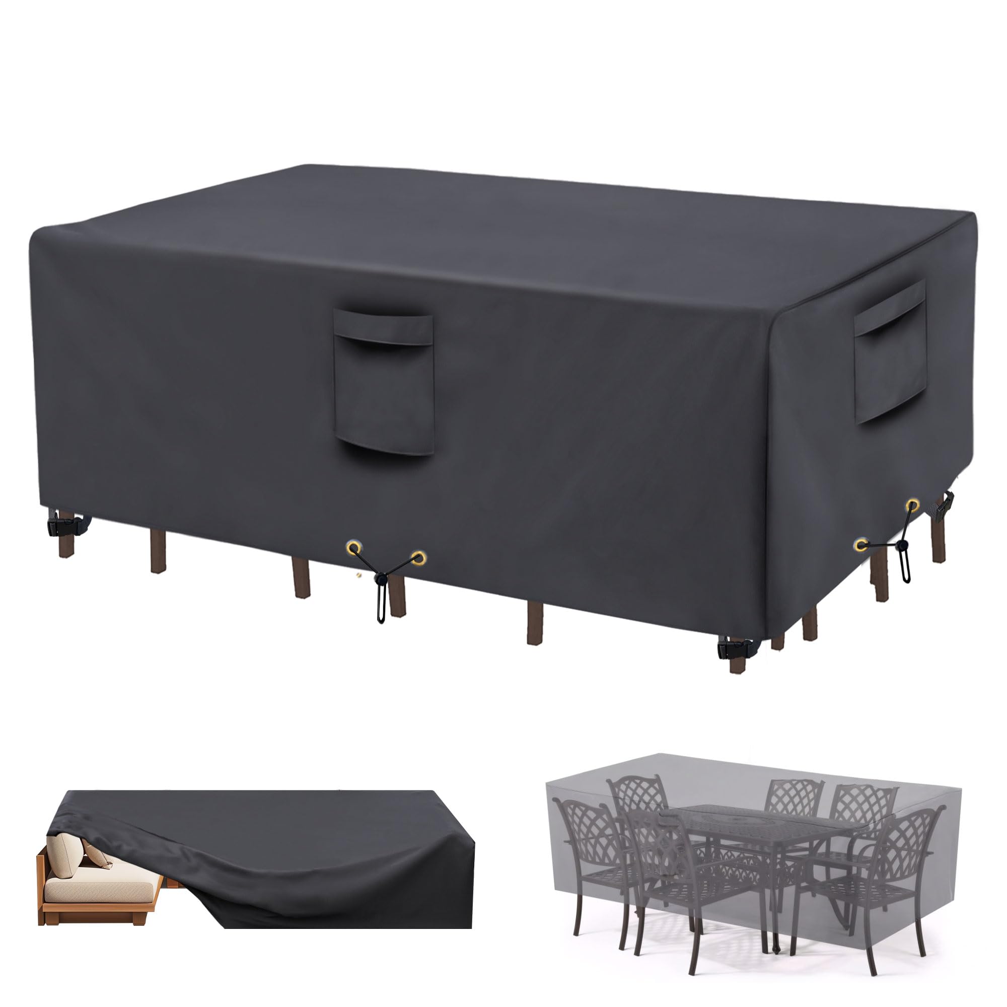 Waterproof 600D Heavy Duty Round Patio Table Cover - Outdoor Dining Table and Chairs Set Protector, Grey (108 x 82 x 23in) - Perfect for Backyard, Garden, and Patio Furniture Protection