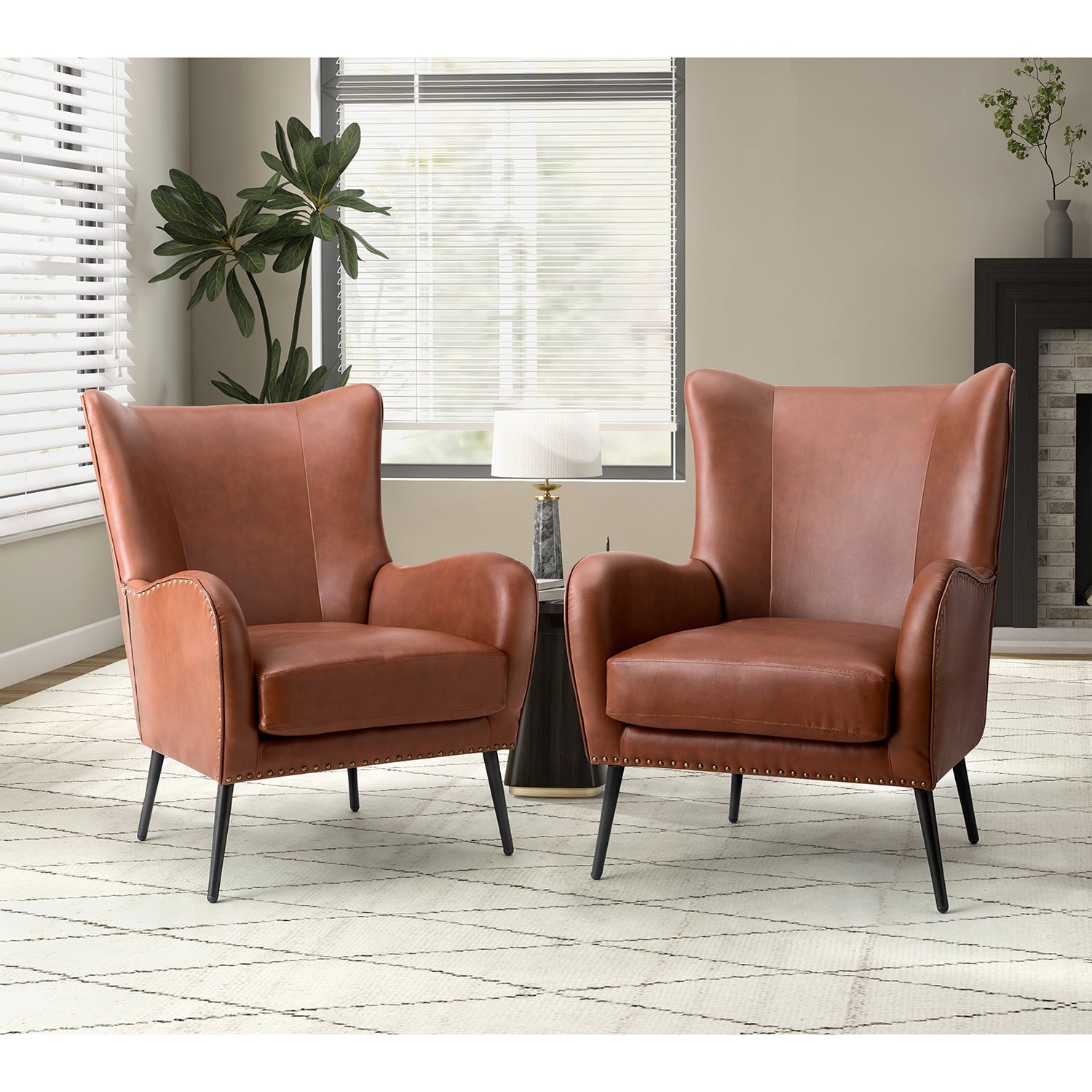 Stylish Shepherd Wingback Vegan Leather Armchair - Modern PU Leather Accent Chair for Living Room, Bedroom & Office - Comfortable Mid-Century Design with Optional Types