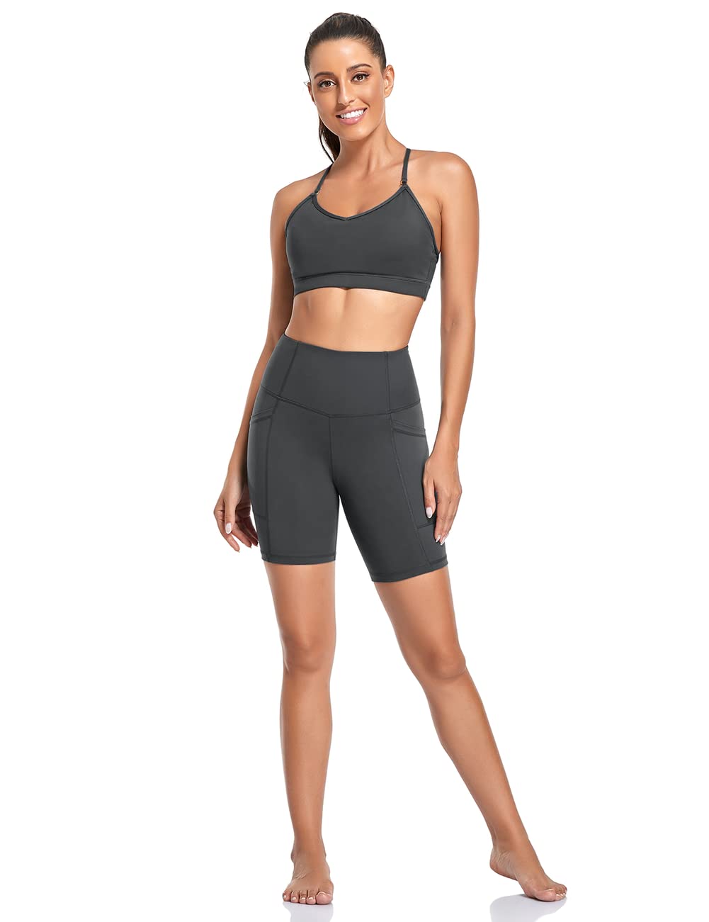 Coastal Rose Women's Yoga Shorts with Pockets - High Waist Tummy Control 7