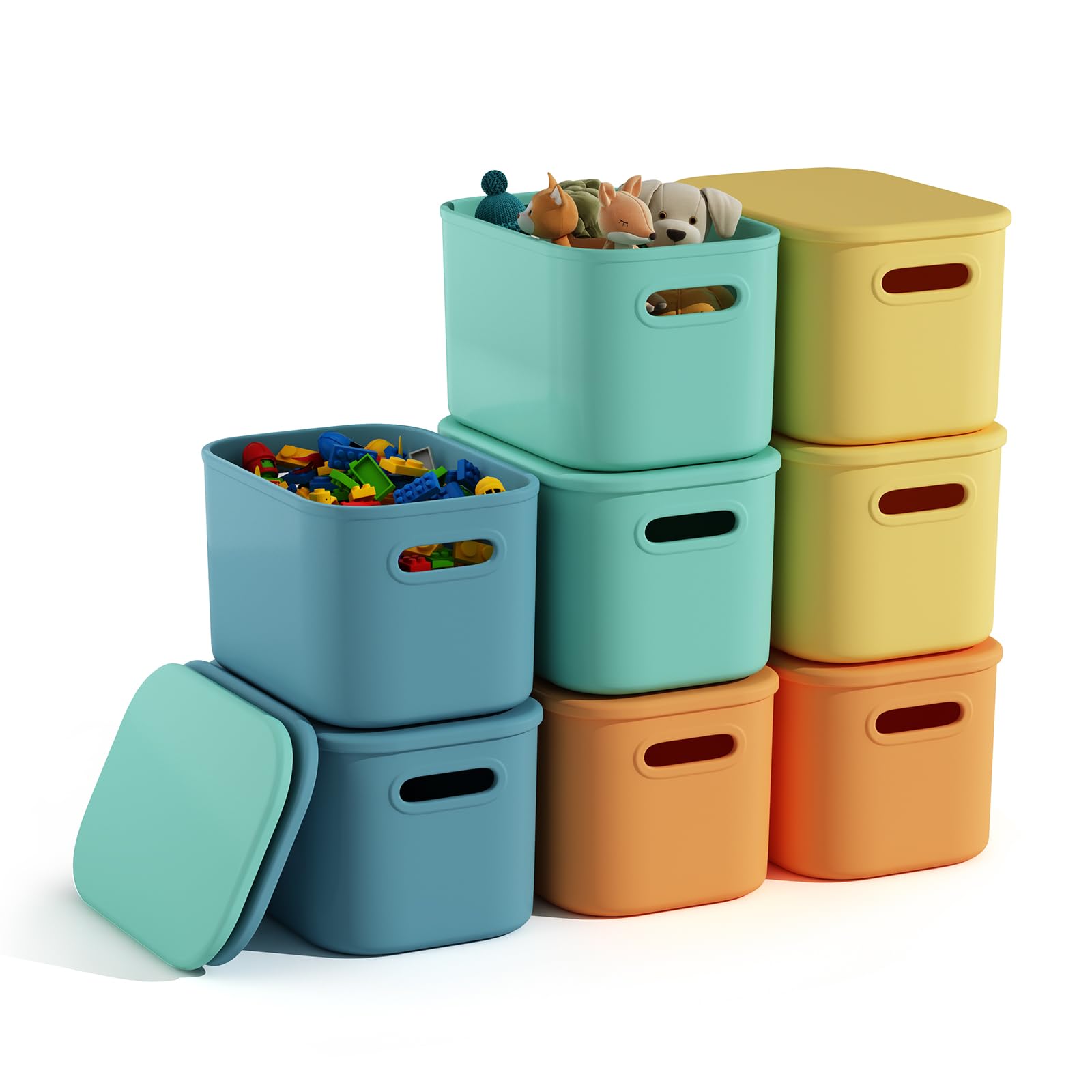 8-Pack Colorful Plastic Storage Bins with Lids - Stackable Organizing Containers for Shelves, Classroom, Pantry & Home Organization - Durable Teacher Bins for School Supplies, Toys & Cabinet Storage