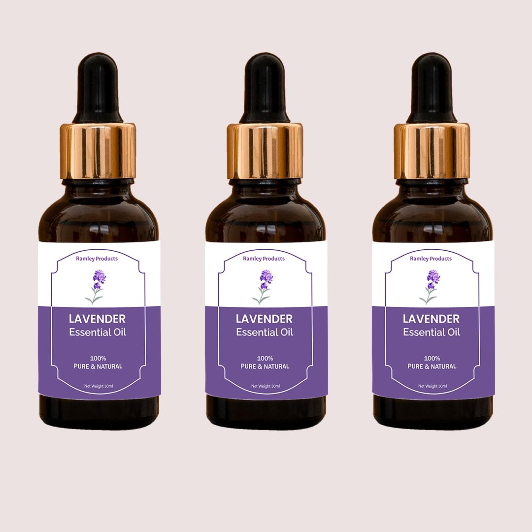 Ramley Products 100% Pure Lavender Essential Oil for Skin, Hair & Aromatherapy - 30ml (Pack of 3) | Natural Stress Relief, Sleep Aid & Skin Care Solution for Women & Men | Perfect for Massage, Diffuser & DIY Beauty Products