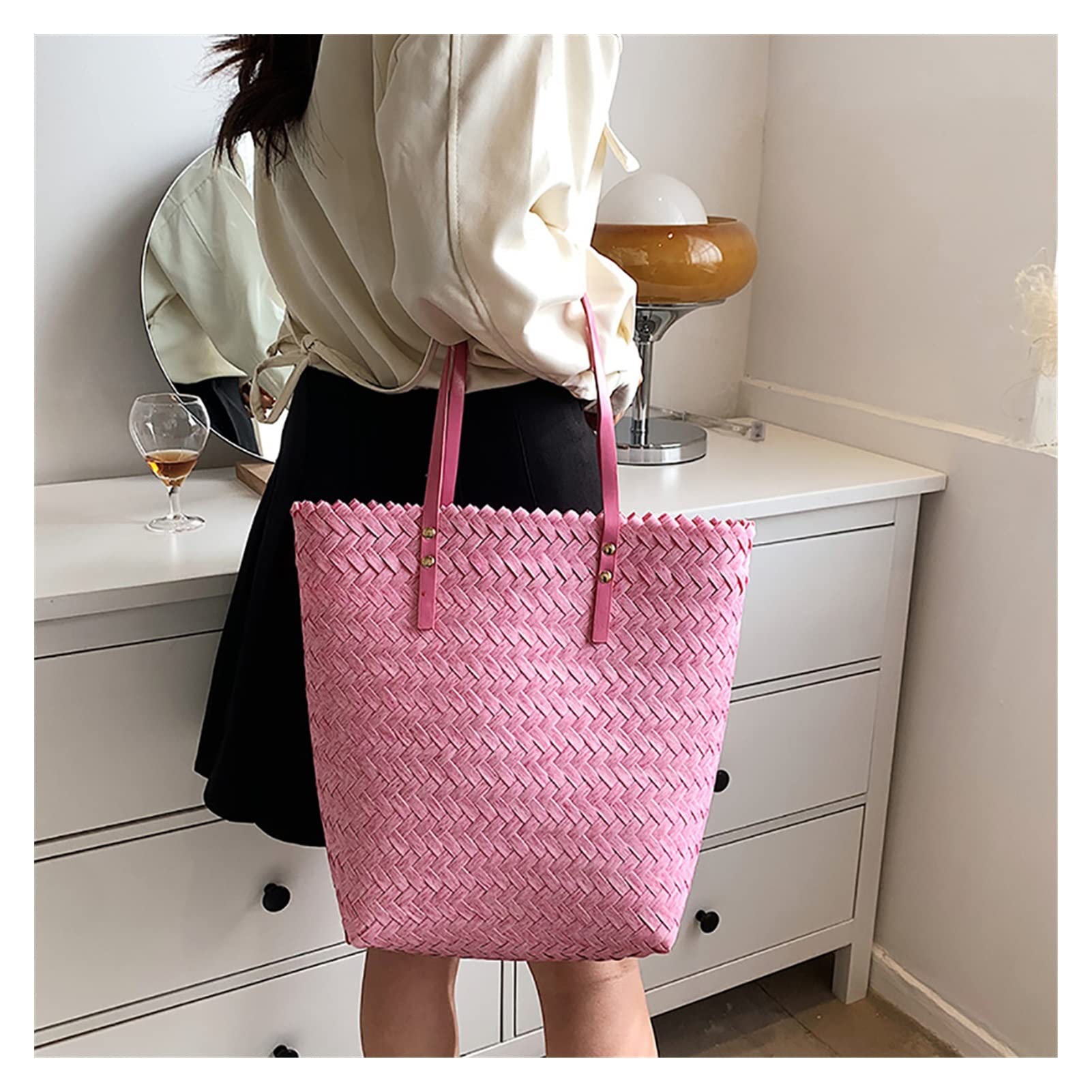 Hand-Woven Straw Tote Bag for Women - Large Capacity Beach Shoulder Bag - Summer Vacation Casual Purse - Boho Chic Handmade Accessory - Perfect for Beach Outings, Picnics, and Summer Travel (One Size, Color B)