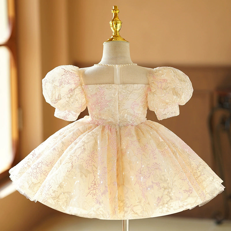 Elegant Champagne Sequin Princess Dress for Baby Girls - Toddler Formal Party Gown for Birthday, Wedding, Pageant & Special Occasions