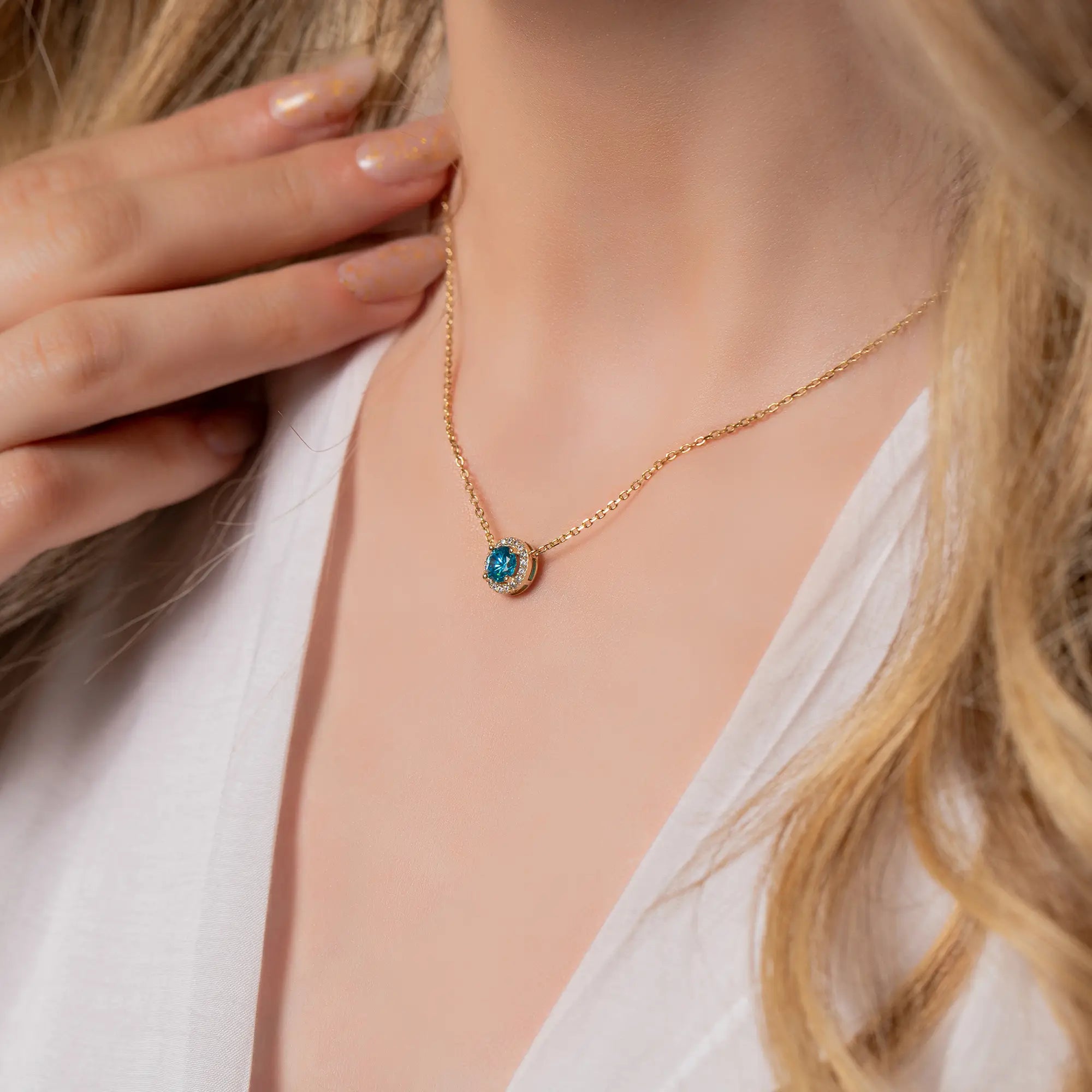 14K Yellow Gold Chain Gemstone Necklace for Women - Elegant Layering Jewelry for Party, Wedding & Everyday Wear