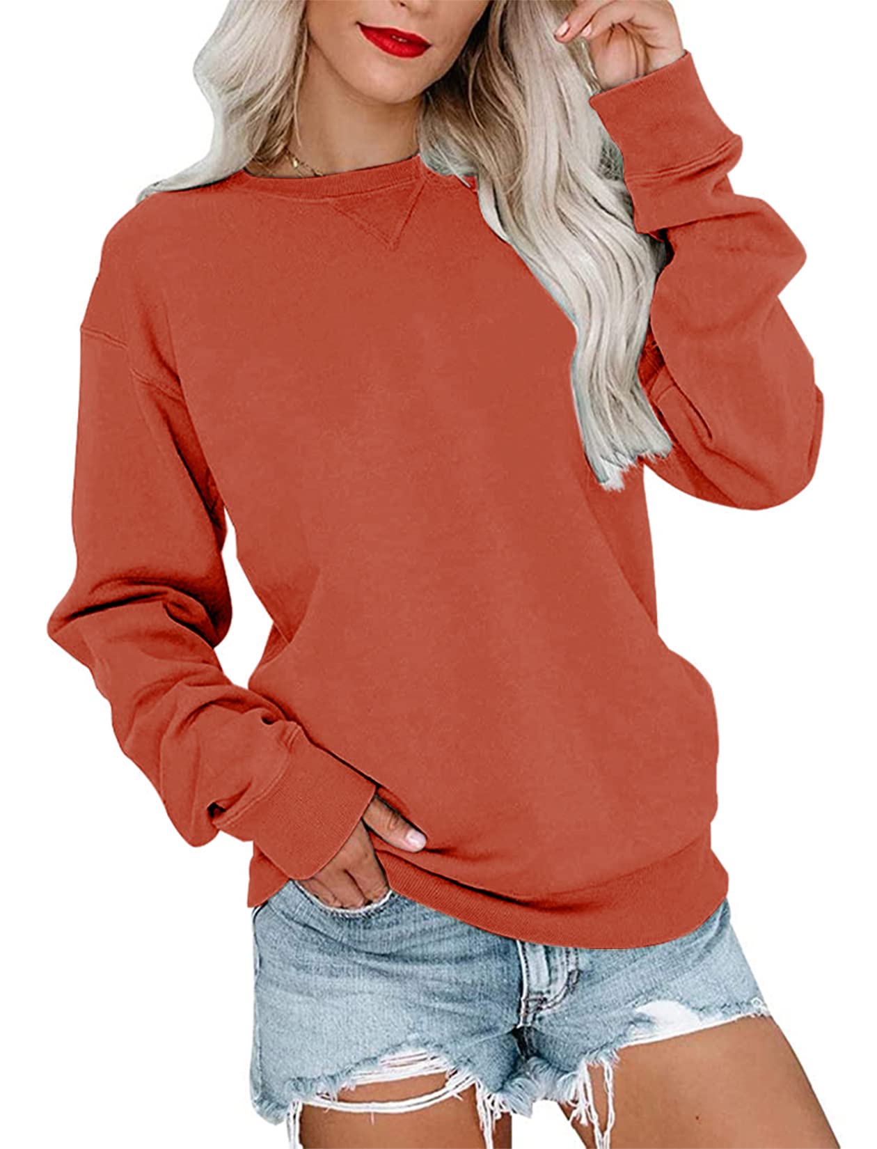 PGANDS Women's Crew Neck Color Block & Solid Sweatshirts - Long Sleeve Casual Pullover Tops, Lightweight Loose Fit for Everyday Wear - Perfect for Work, Travel & Weekend Outfits