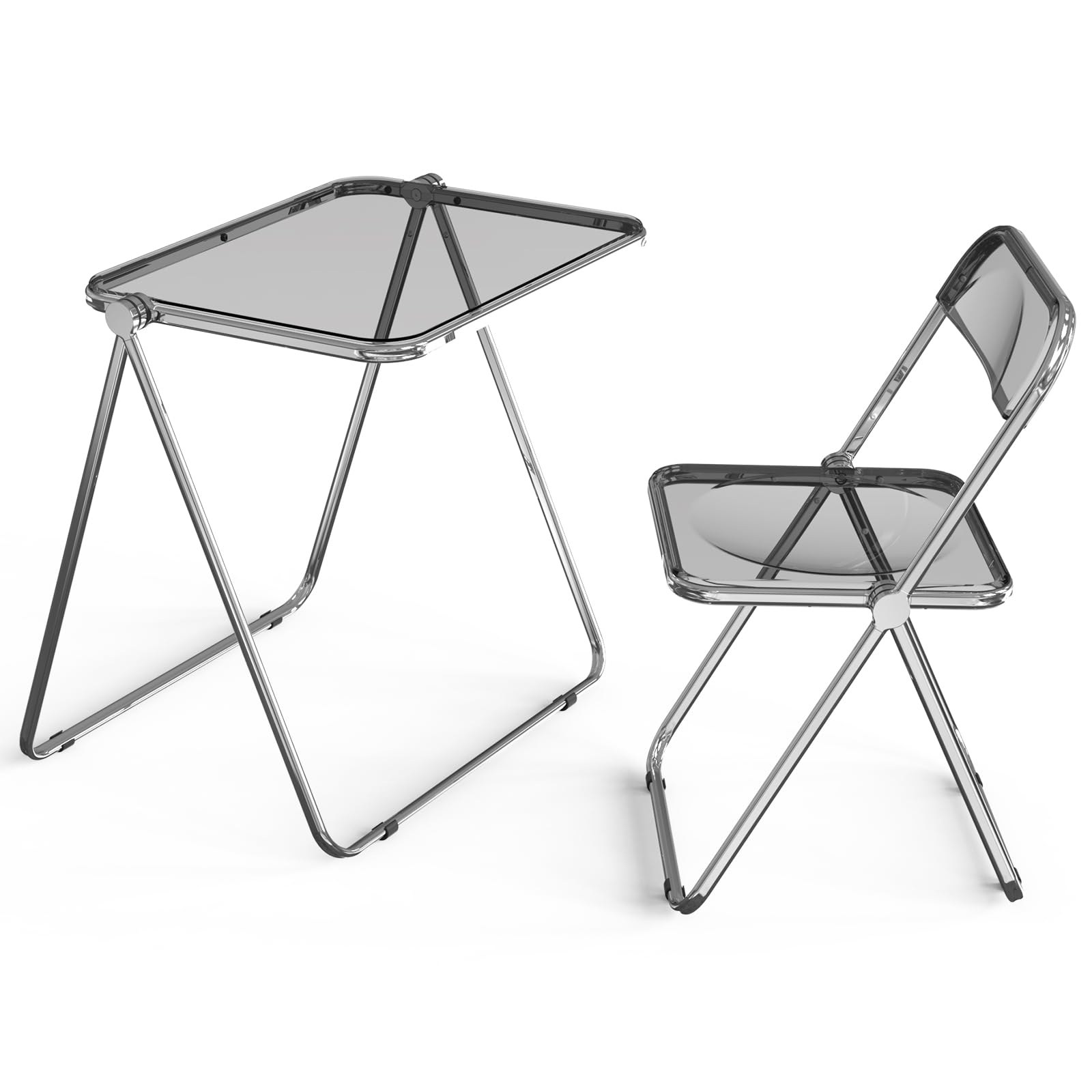 VINGLI Foldable Acrylic Table and Chair Set - Portable TV Tray for Snack & Dinner on Couch, Compact Writing Desk for Home Office & Small Spaces (Grey) - Perfect for Apartments, Dorms, and Cozy Living Rooms