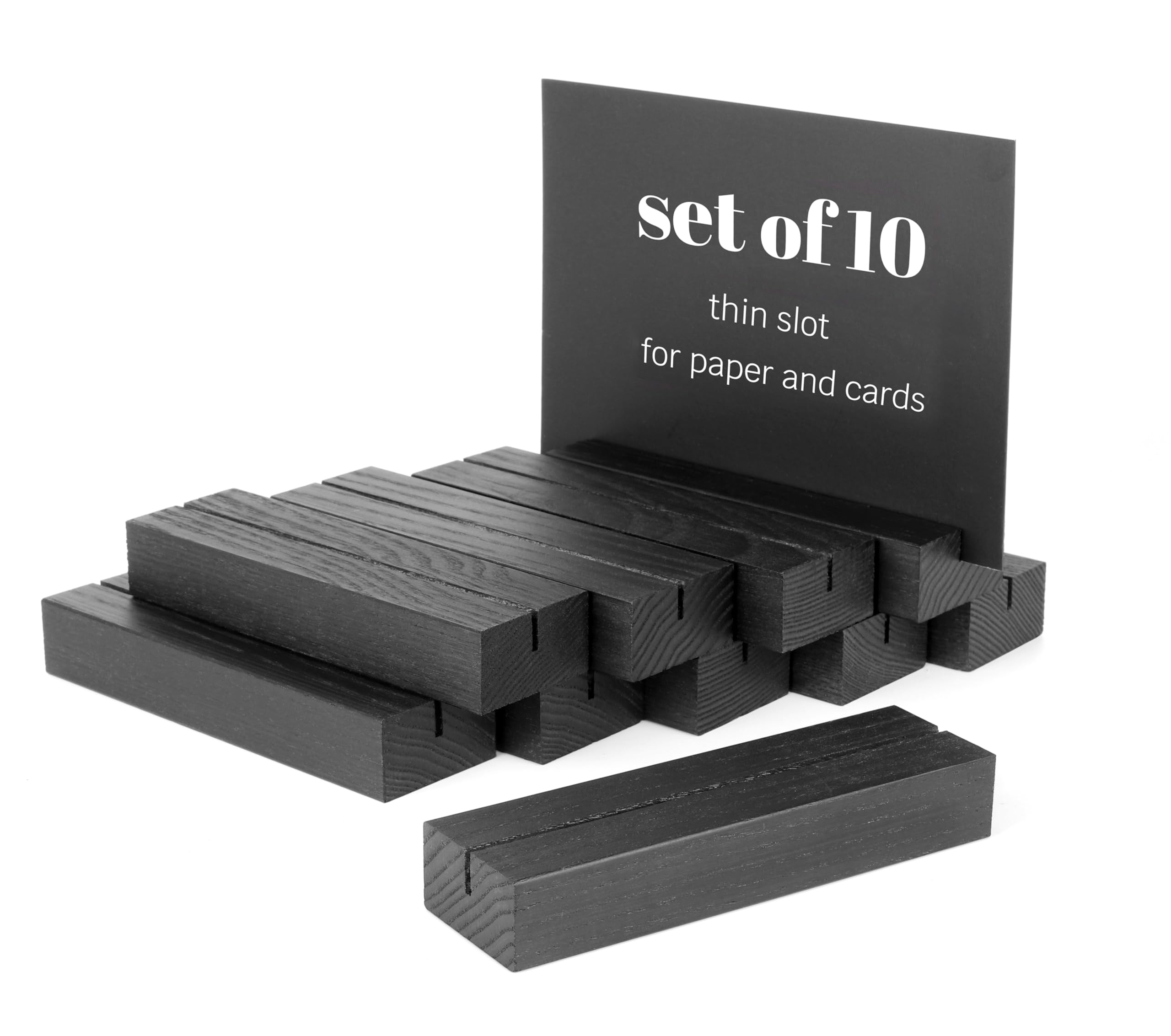 10 Pack Black Wooden Place Card Holders - Wedding, Birthday & Party Table Number Stands for Name Cards, Photos, Pictures & Postcards - Perfect for Events, Dining & Decoration