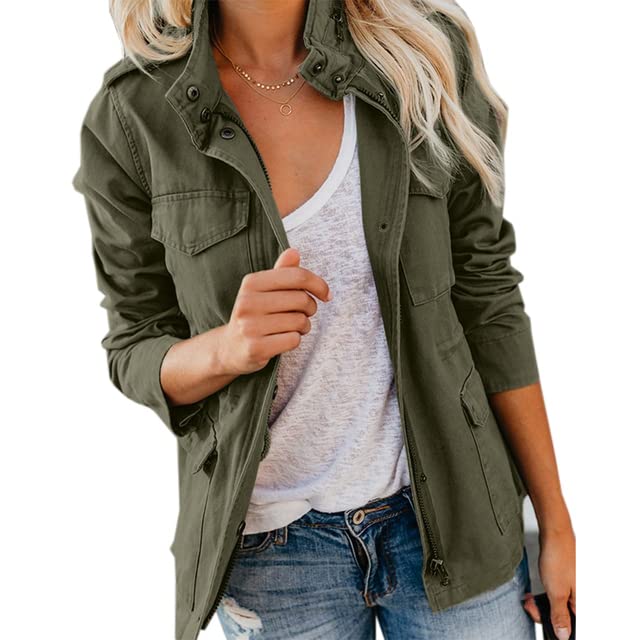 Women's Long Sleeve Military Style Zipper Jacket - Stand Collar Windbreaker Coat for Spring & Autumn | Casual Streetwear Outerwear for Everyday Wear, Travel & Outdoor Activities