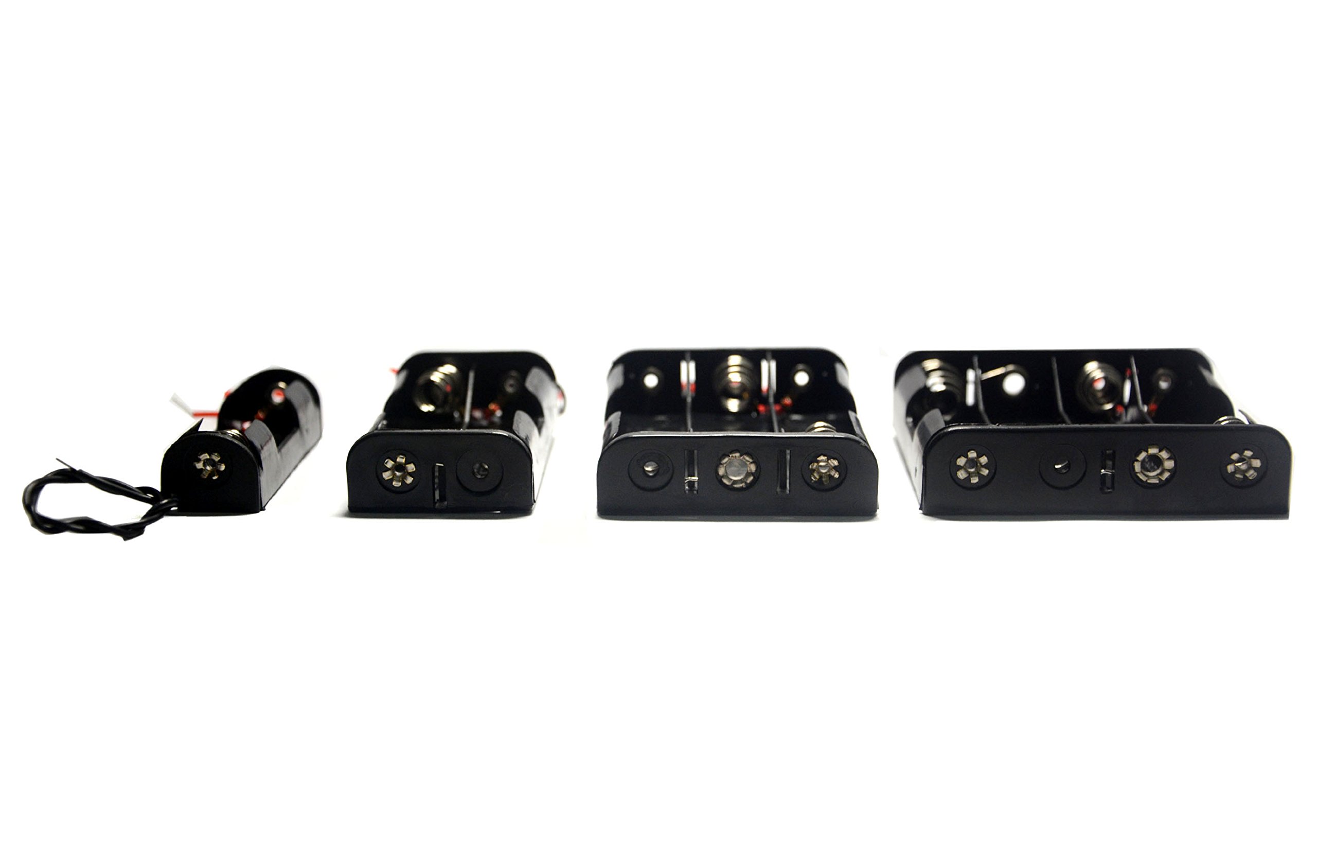 4-Pack AA Battery Holder Bundle - Single, 2, 3 & 4 AA Battery Holders with Wires & Leads | Durable Plastic Battery Cases for DIY Electronics, Robotics & Science Projects | Perfect for Arduino, LED Lights & Circuit Prototyping