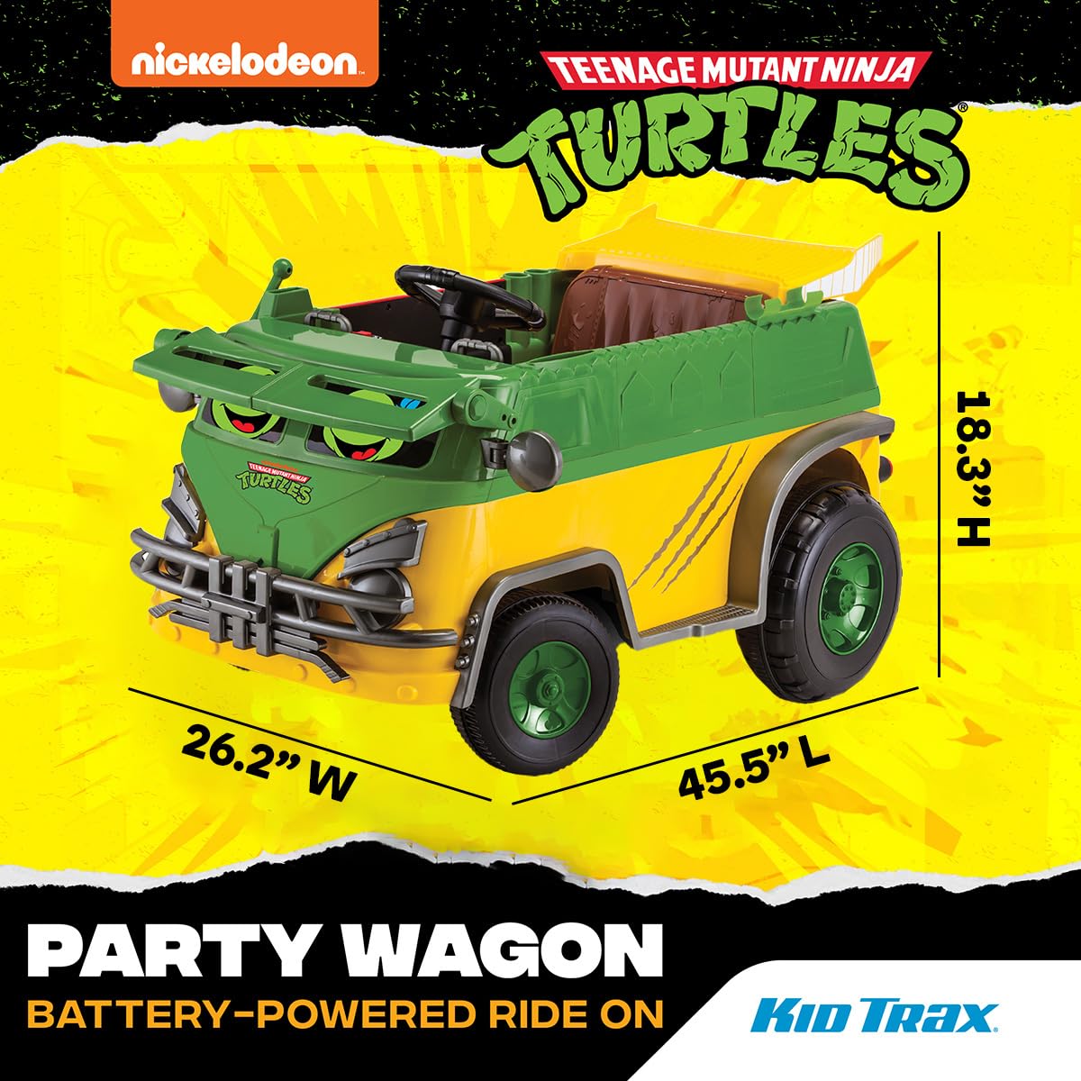 Kid Trax Teenage Mutant Ninja Turtles 12V Ride-On Party Wagon - Ultimate TMNT Electric Car for Kids with Lights, Sounds & Parental Control | Long-Lasting Battery | Speeds up to 5 MPH | Perfect for Birthday Gifts, Outdoor Play & Pretend Driving Adventures