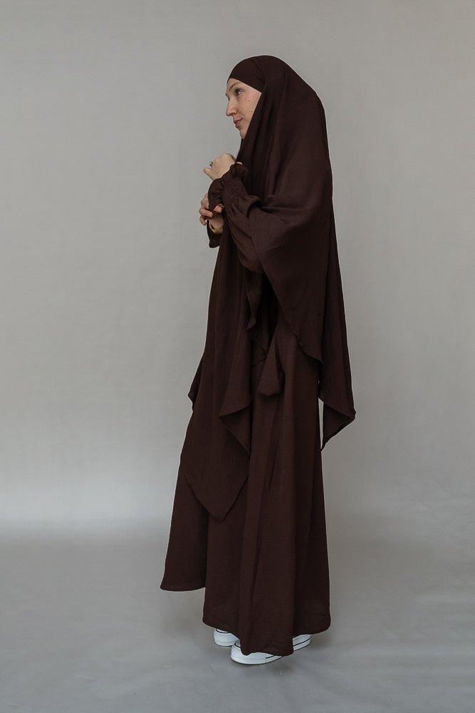Myyla Prayer Gown Umrah Abaya Dress - Non-Wrinkling Dark Coffee for Women | Perfect for Hajj, Umrah & Daily Islamic Prayer Wear