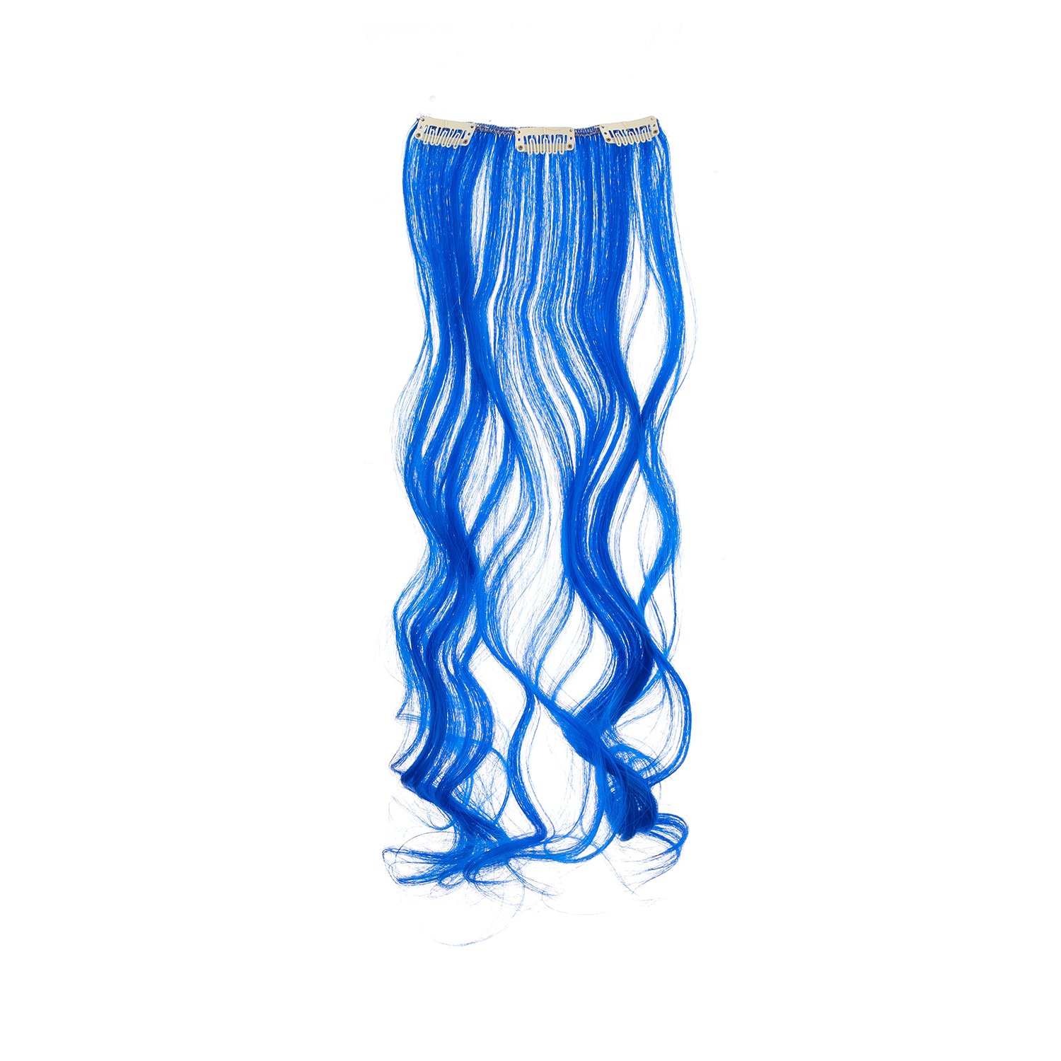 SWACC 7-Piece Clip-in Hair Extensions - 20-Inch Curly Blue Synthetic Hair Highlights for Full Head Party & Cosplay | Perfect for Halloween, Rave & Costume Events
