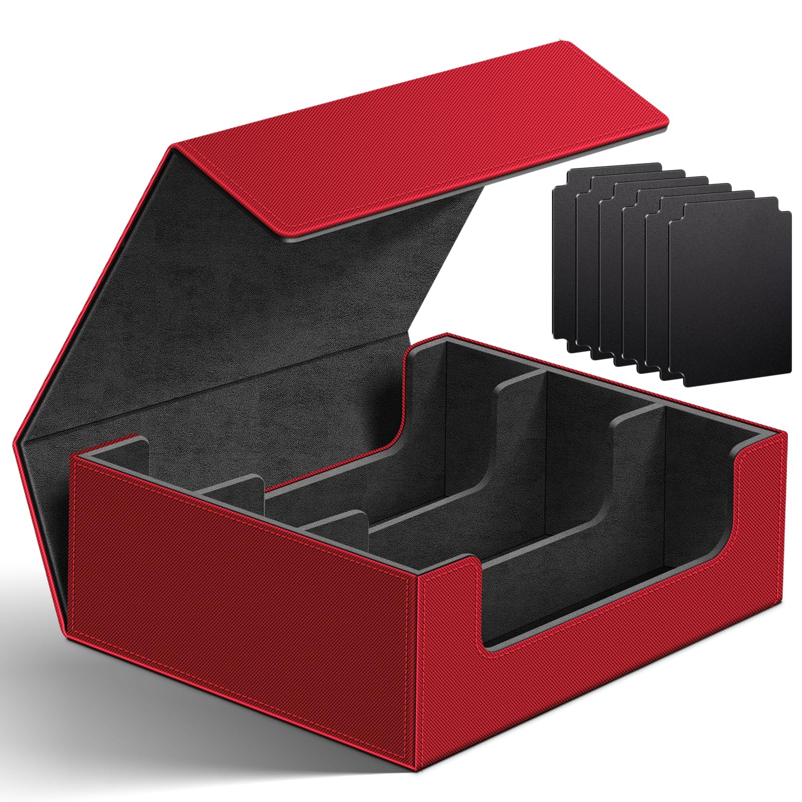 Premium 1800+ Trading Card Deck Case with Magnetic Closure - Durable Card Holder for YuGiOh, MTG, Pokemon & Sports Cards (Red & Black) - Perfect for Collectors, Tournaments & Storage