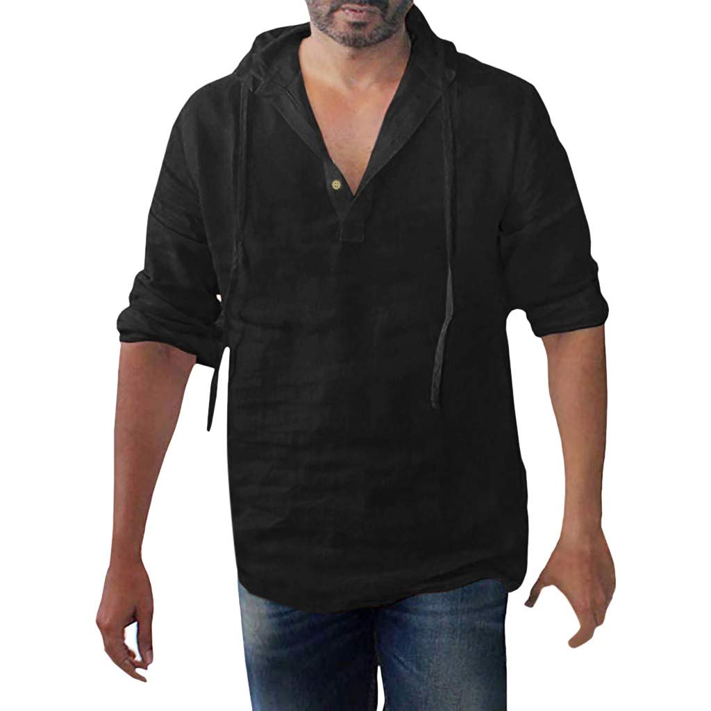 Ymosrh Men's Dress Shirts - Baggy Cotton Linen Long Sleeve Button Down Shirt with Hood | Plus Size Casual & Formal Wear for Office, Party & Everyday Outfits