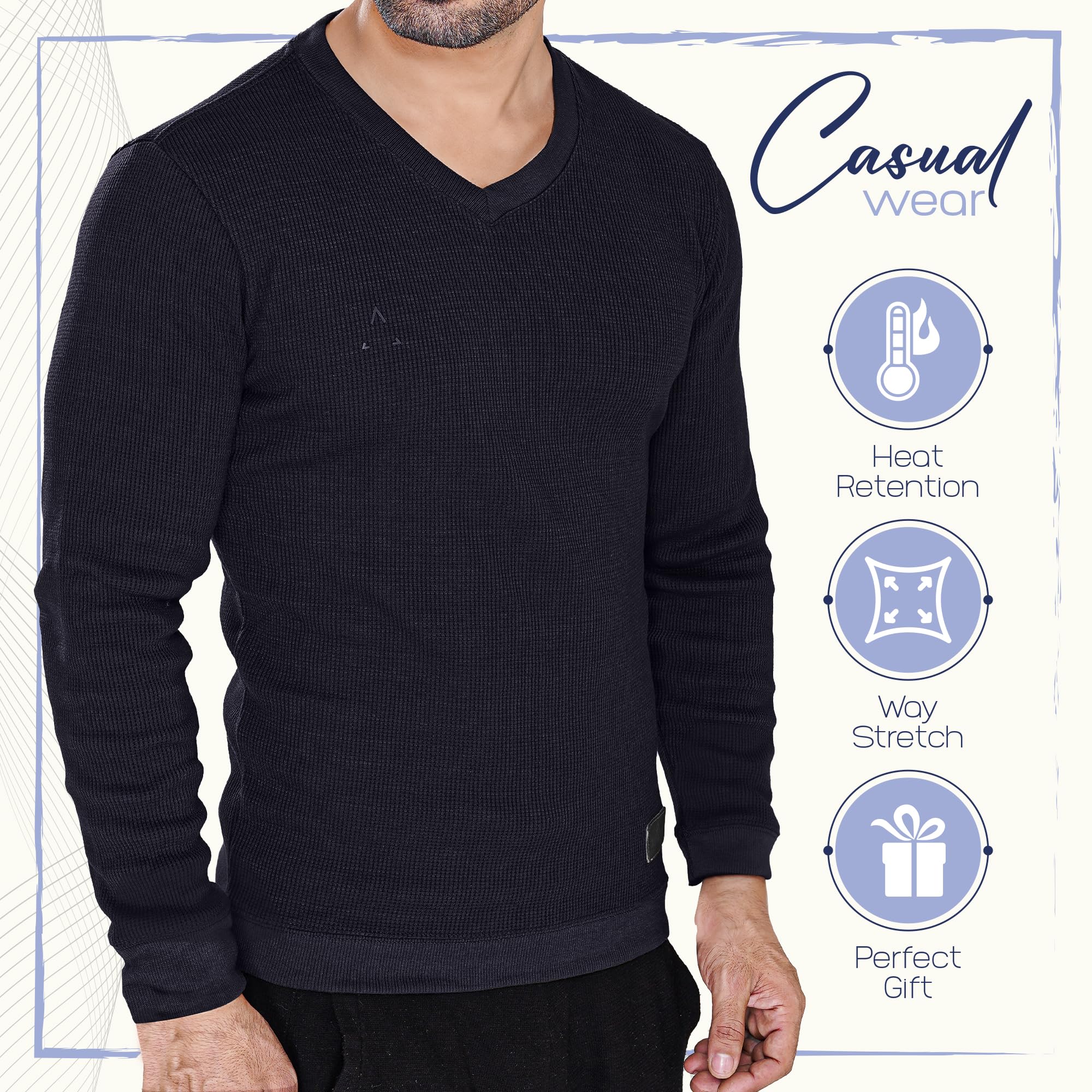 Men's Long Sleeve Waffle Thermal Shirt - Soft Knitted Sweater & Comfortable Sweatshirt for Winter | Perfect for Outdoor Activities, Camping & Casual Wear