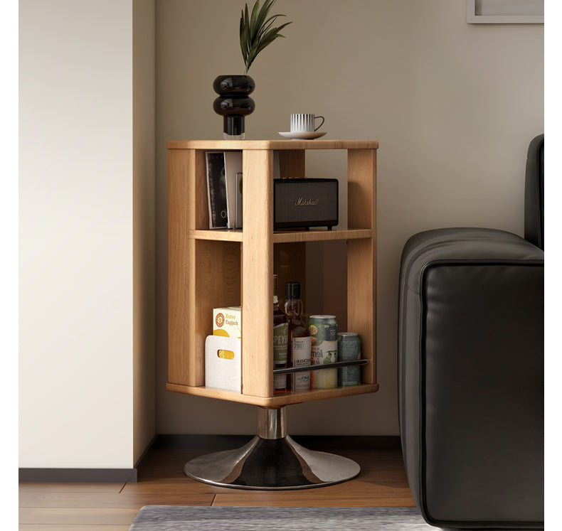 Solid Oak Wood Rotating Side Cabinet - 360° Swivel Storage Organizer for Living Room, Bedroom, or Office - Perfect for Small Spaces & Home Decor