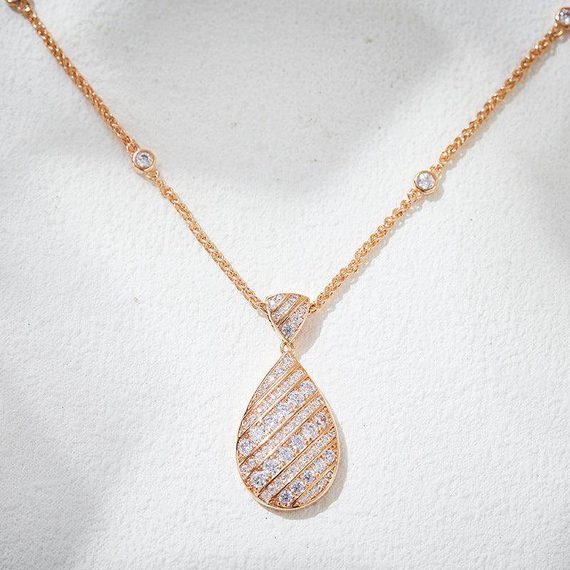 18K Gold Plated Drop Necklace with Full Diamond Drill - Elegant Collarbone Chain for Women - Perfect for Parties, Weddings & Evening Events (SKU: 800621951236)