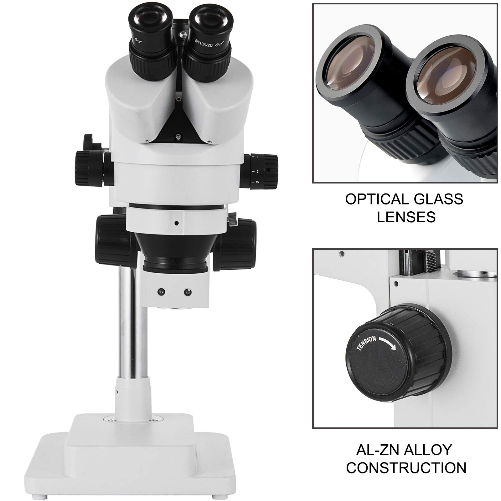 VEVOR Trinocular Stereo Zoom Microscope 3.5X-90X Magnification, 360° Rotatable Head with Dual Arm Stand - Ideal for Laboratory Research, Electronics Repair & Jewelry Inspection
