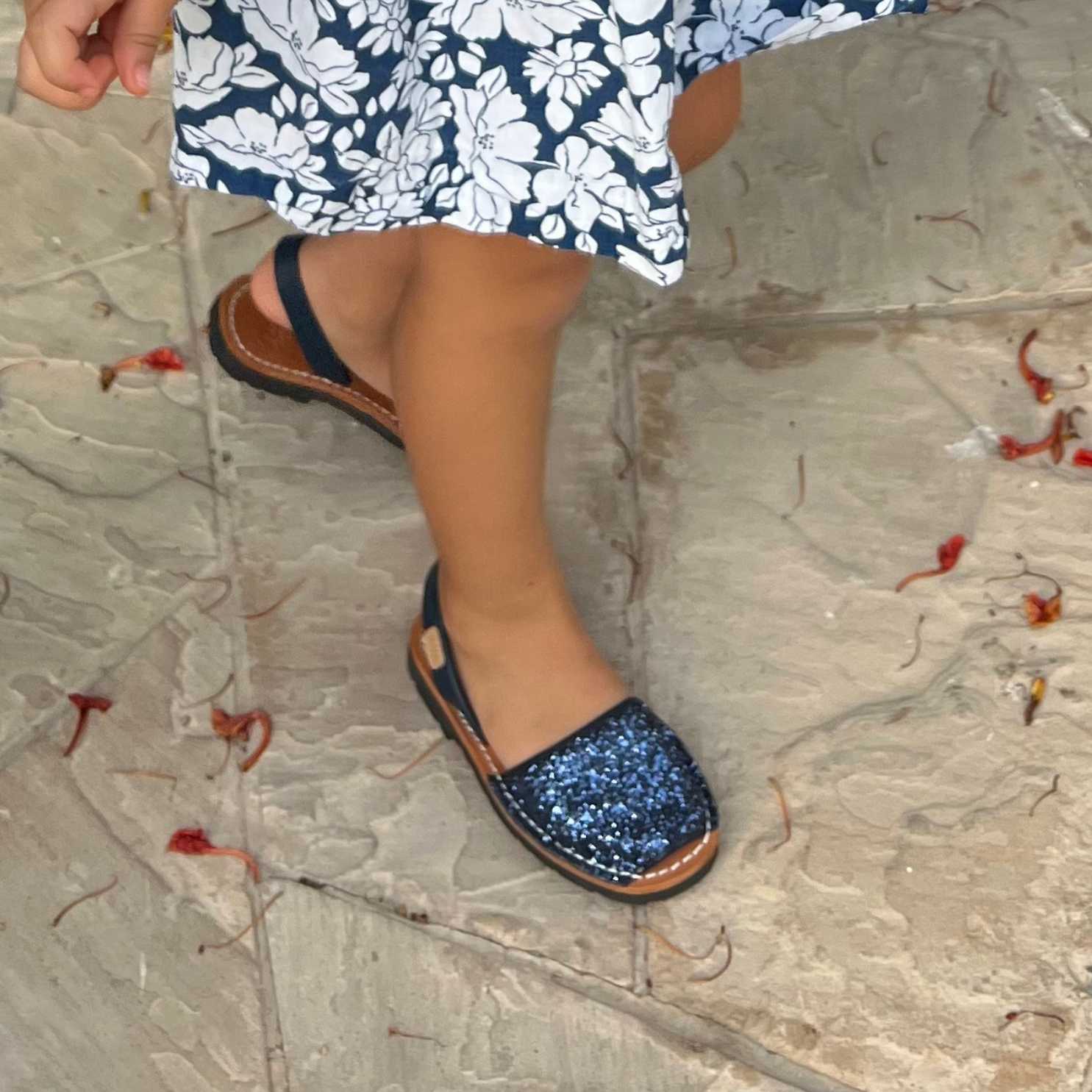 Sparkly Leather Menorcan Sandals for Kids - Iker 1097R - Comfortable & Stylish Beach Shoes for Summer Vacations & Outdoor Play