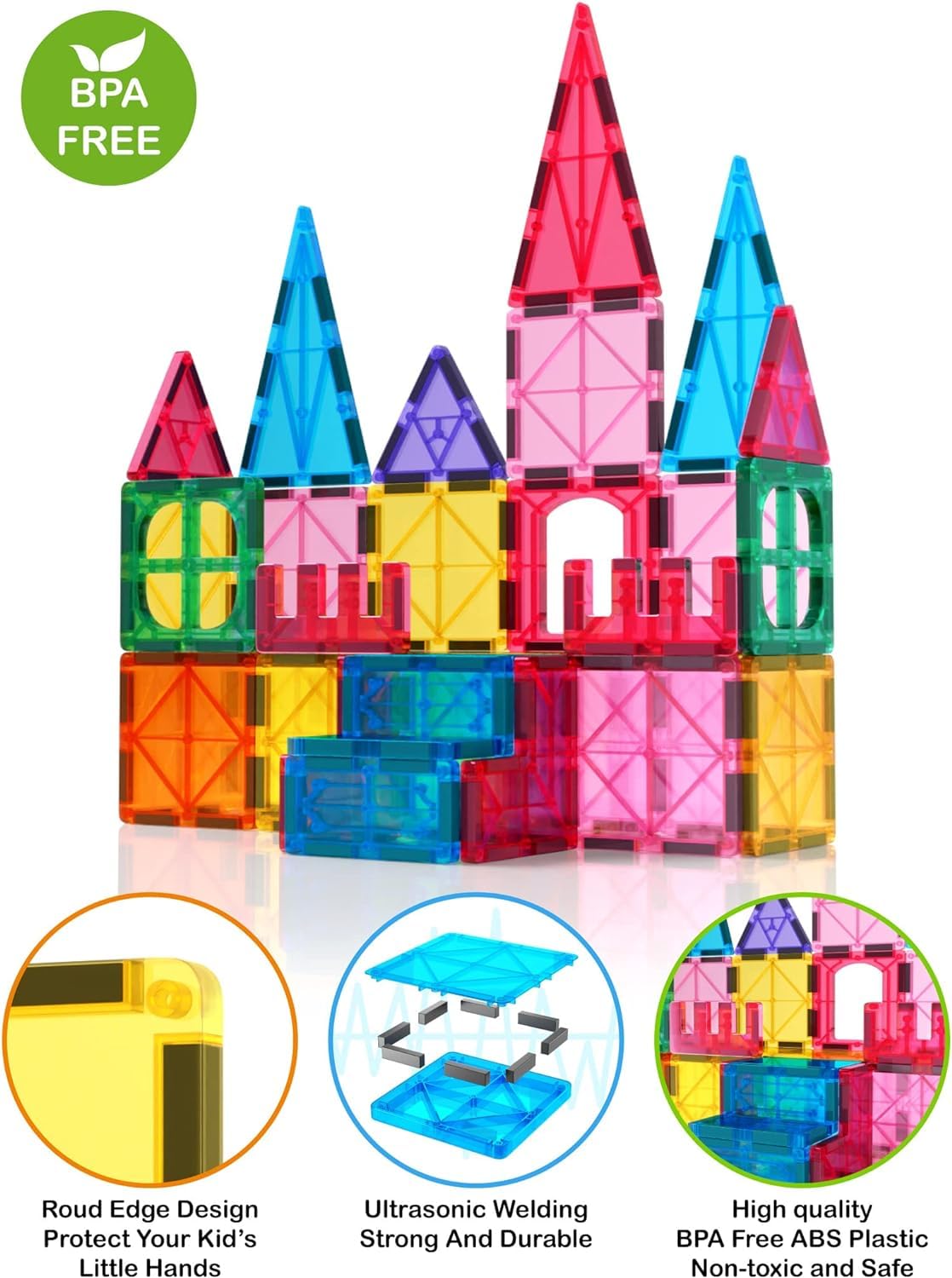 Jasonwell 100-Piece Magnetic Tiles Building Blocks Set - STEM Educational Construction Toys for Kids Ages 3-10, Preschool Learning Toys for Boys & Girls - Perfect for Classroom, Birthday & Christmas Gifts - Develops Creativity & Fine Motor Skills Through Building Castles, Robots & More