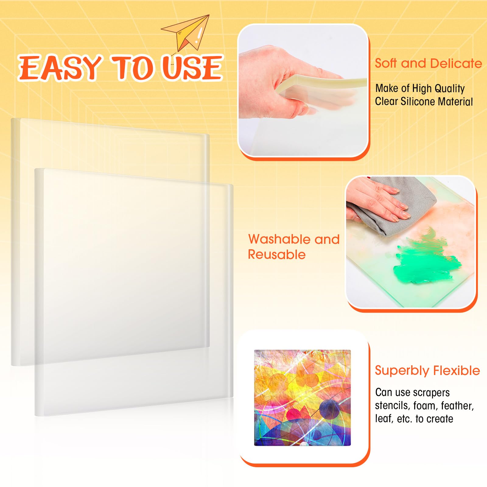 16-Piece Silicone Monoprinting Plates Set - 6x6x3/8 Inch Reusable Printmaking Tools for Press Art, DIY Card Making & Scrapbooking - Perfect for Home Decor & Creative Projects