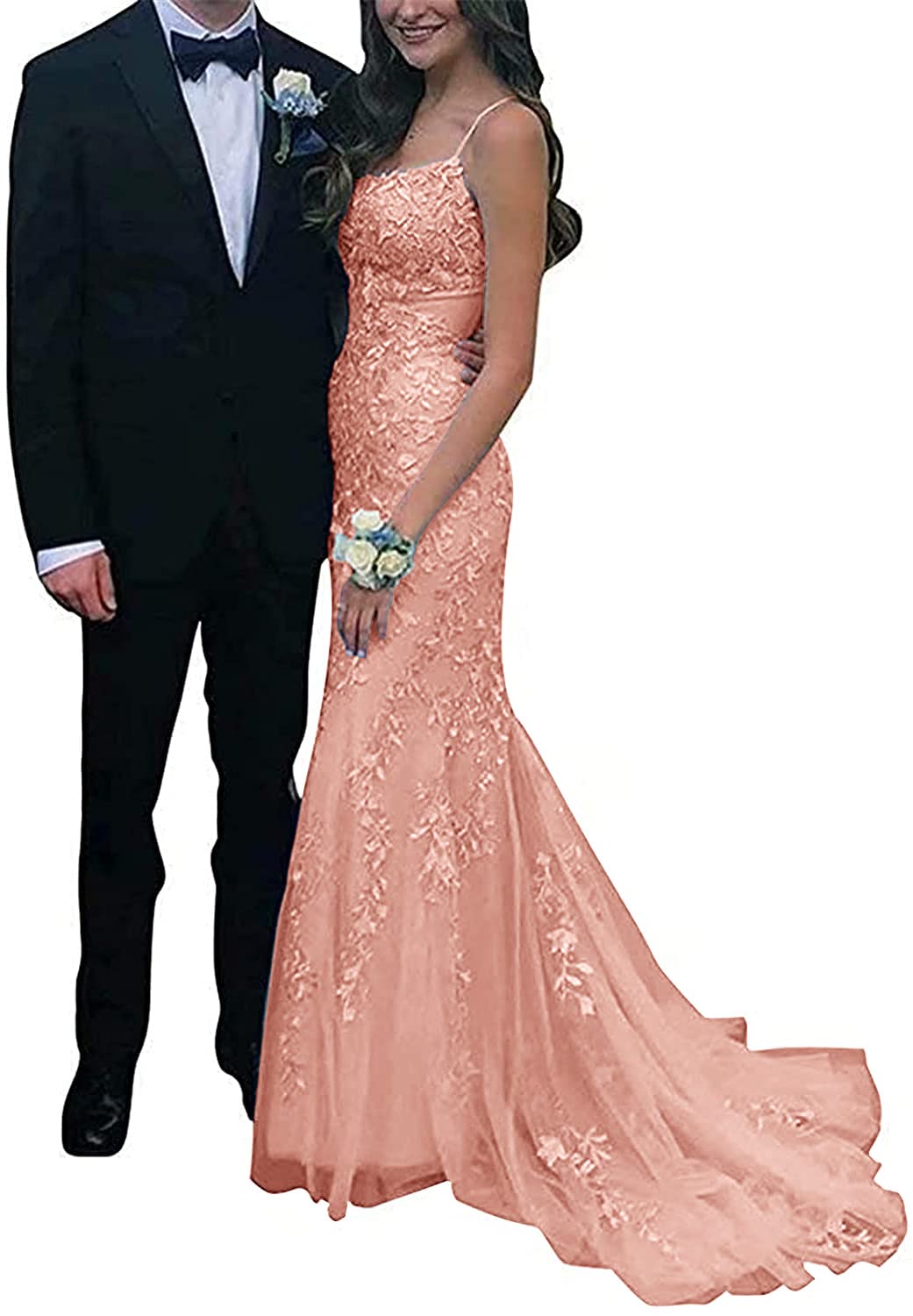 Elegant Lace Appliques Tulle Bridesmaid Dresses with Spaghetti Straps - Women's Mermaid Prom Gowns for Weddings, Parties & Special Occasions